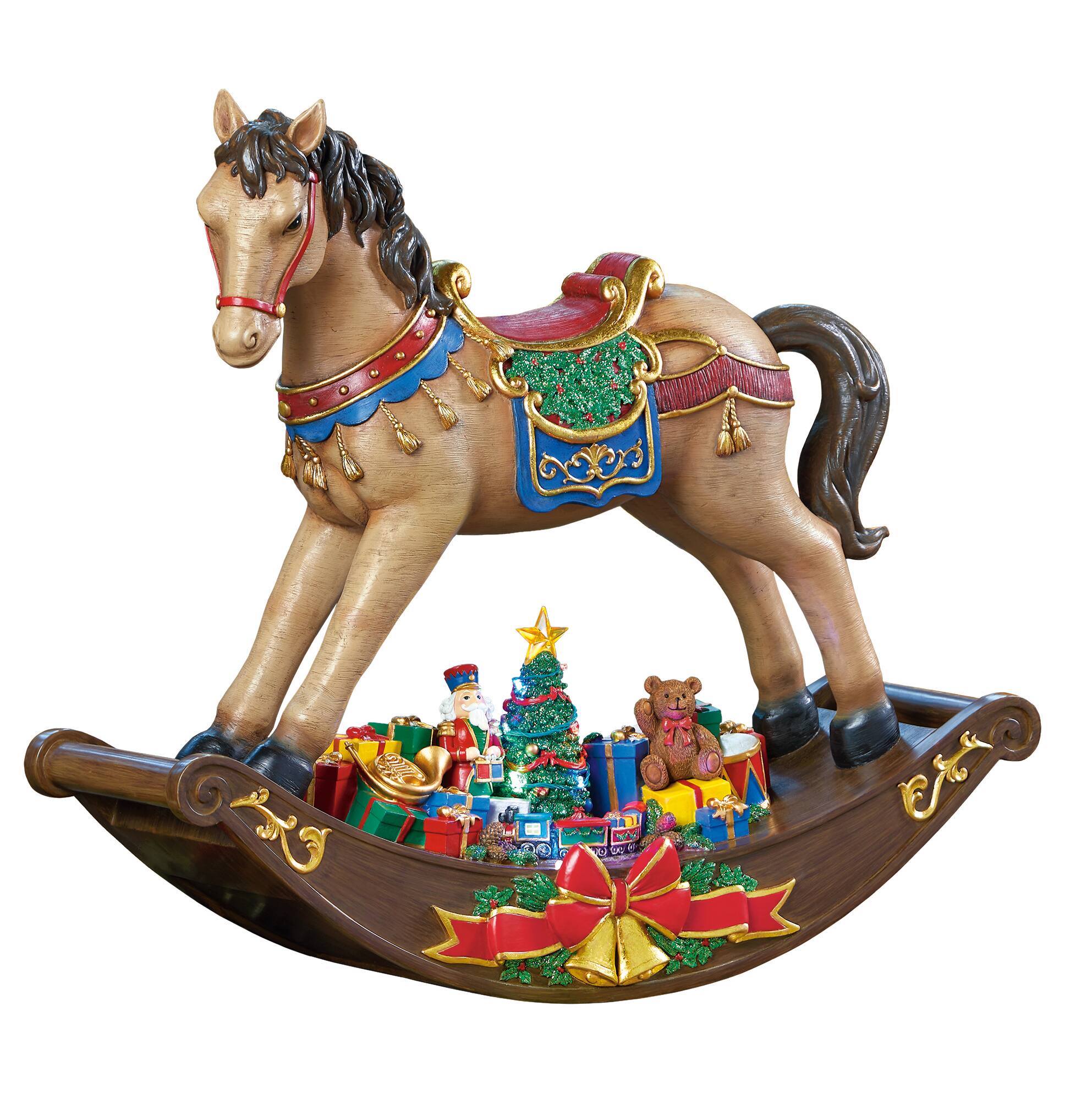 Moments in Time 19.5" Rocking Horse with Santa Placing Presents Scene