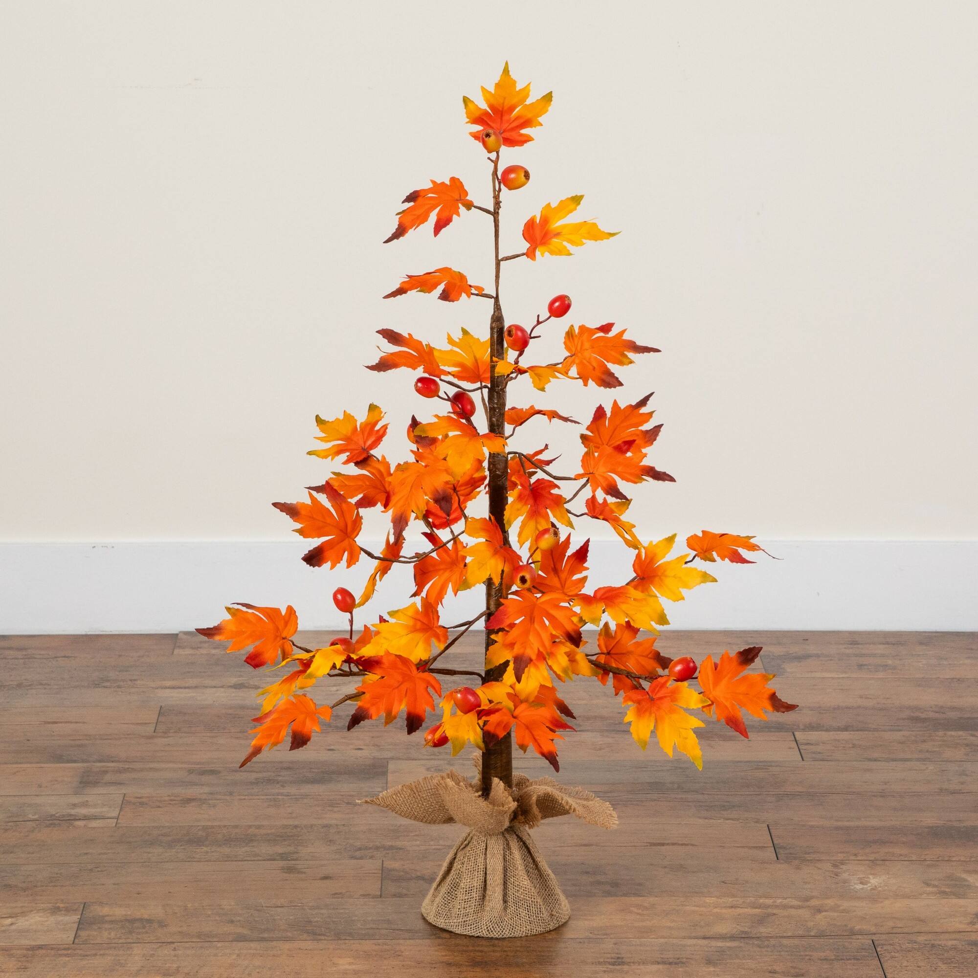 3ft. Autumn Maple Artificial Fall Tree with Berries in Burlap Wrapped Base