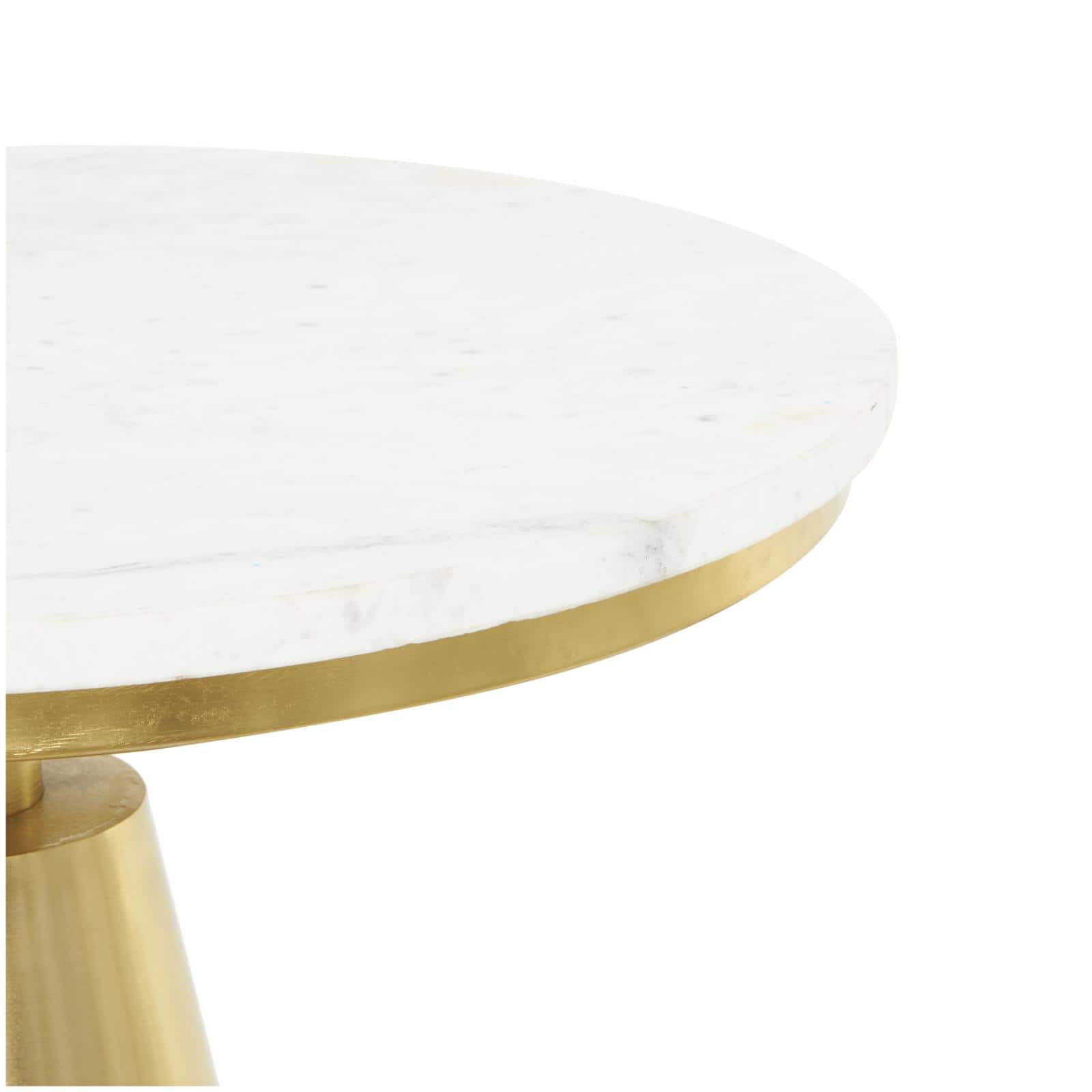 20" x 24" Gold Metal Geometric Cone Accent Table with White Marble Tabletop