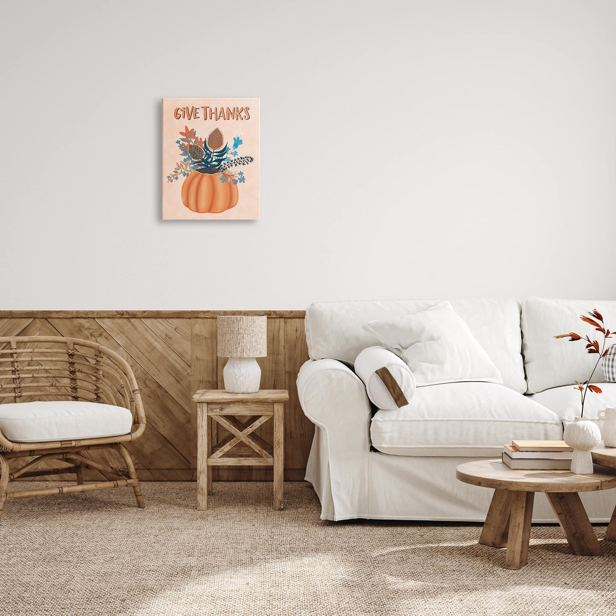 Stupell Industries Give Thanks Fall Botanical Blooms Canvas Wall Art