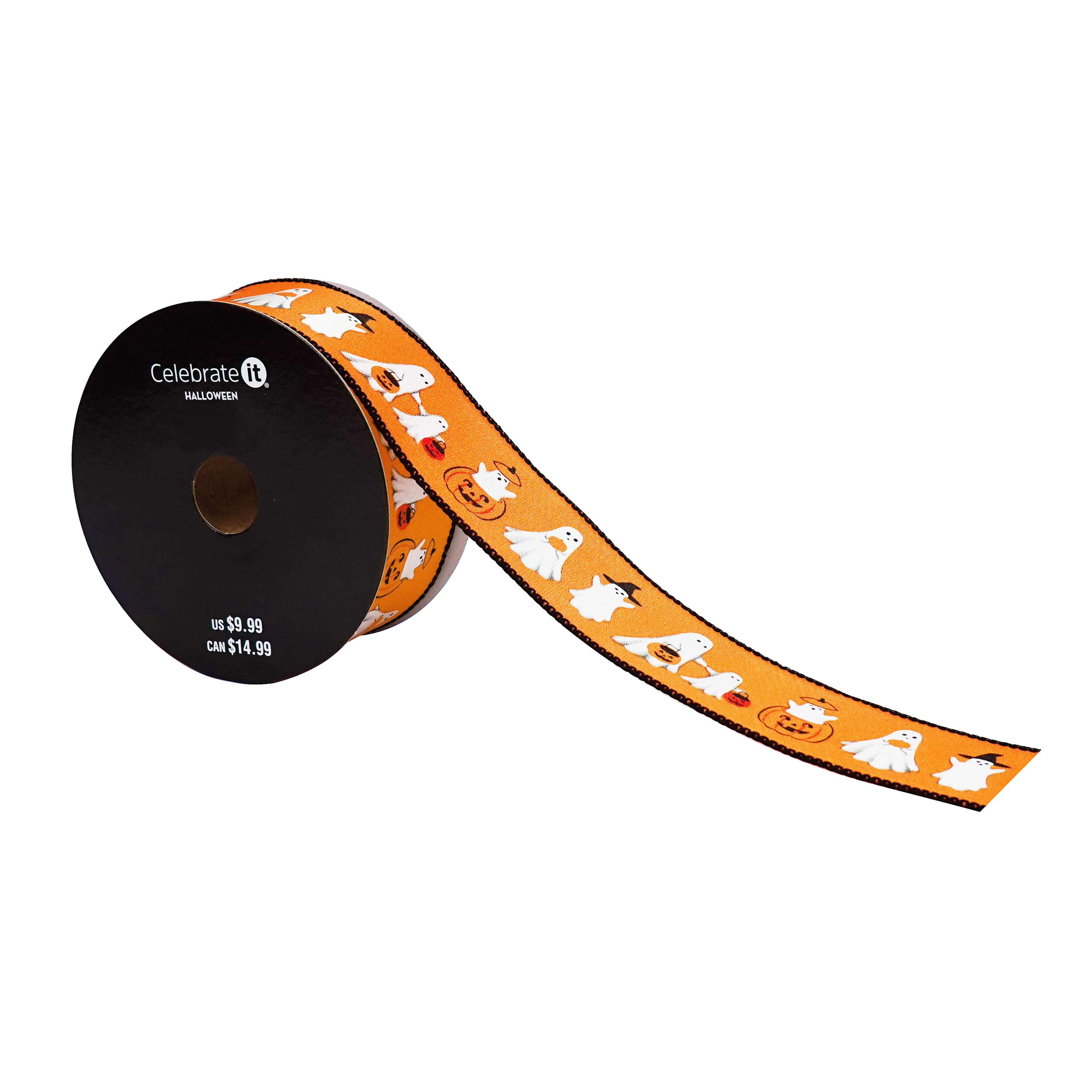 1.5" x 10yd. Orange Ghosts & Jack-o'-Lanterns Wired Ribbon by Celebrate It®