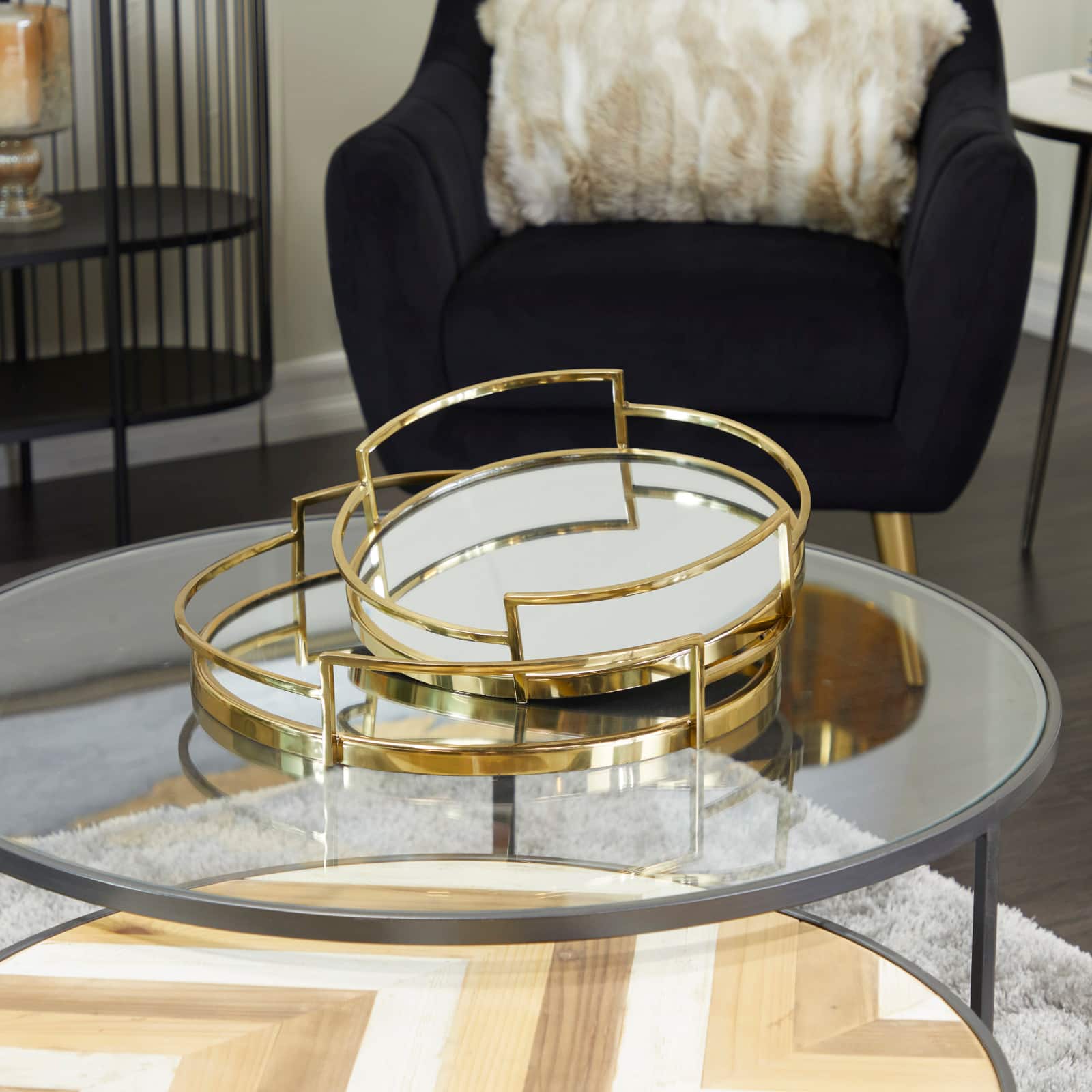Gold Contemporary Tray, Set of 2" 19", 14"