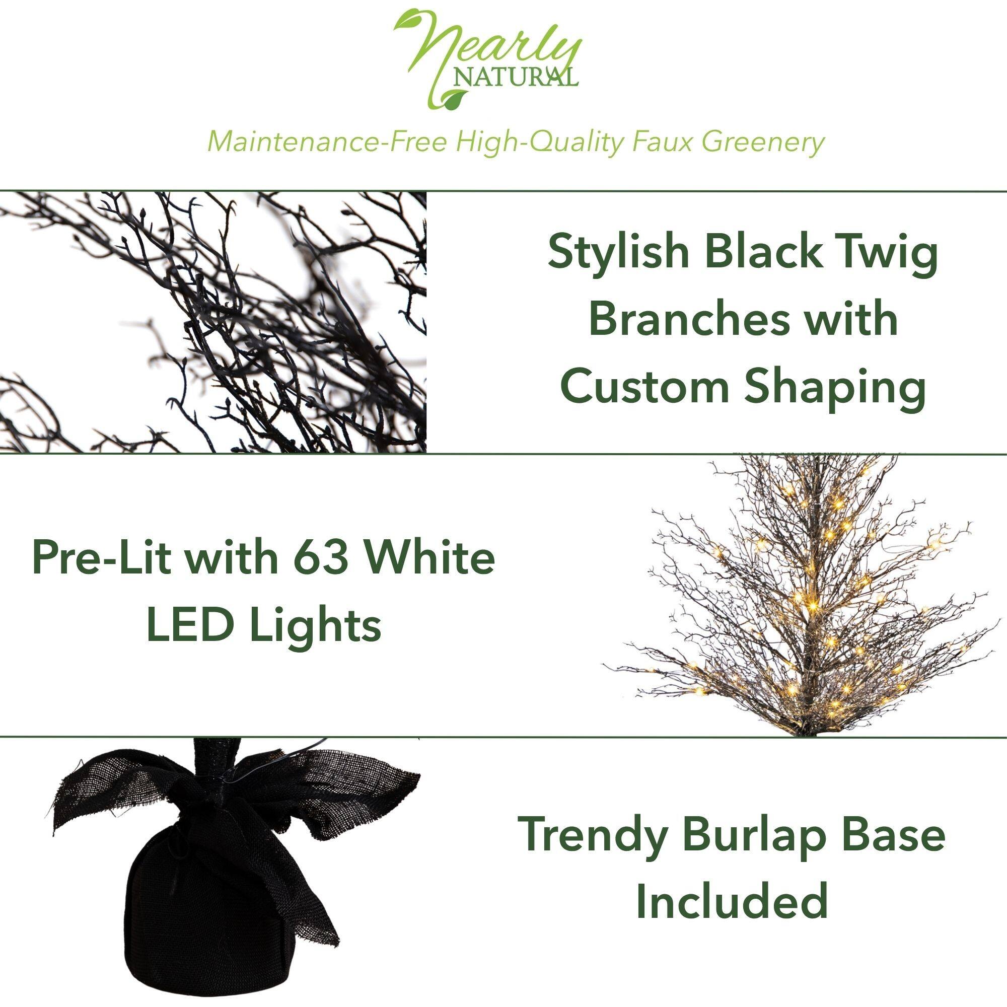 4ft. Pre-Lit LED Halloween Black Twig Artificial Fall Tree in Burlap Planter