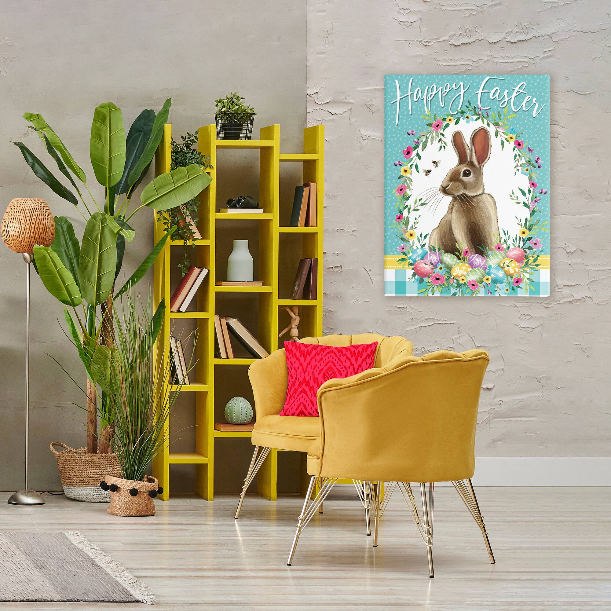 Stupell Industries Happy Easter Bunny Wreath Canvas Wall Art