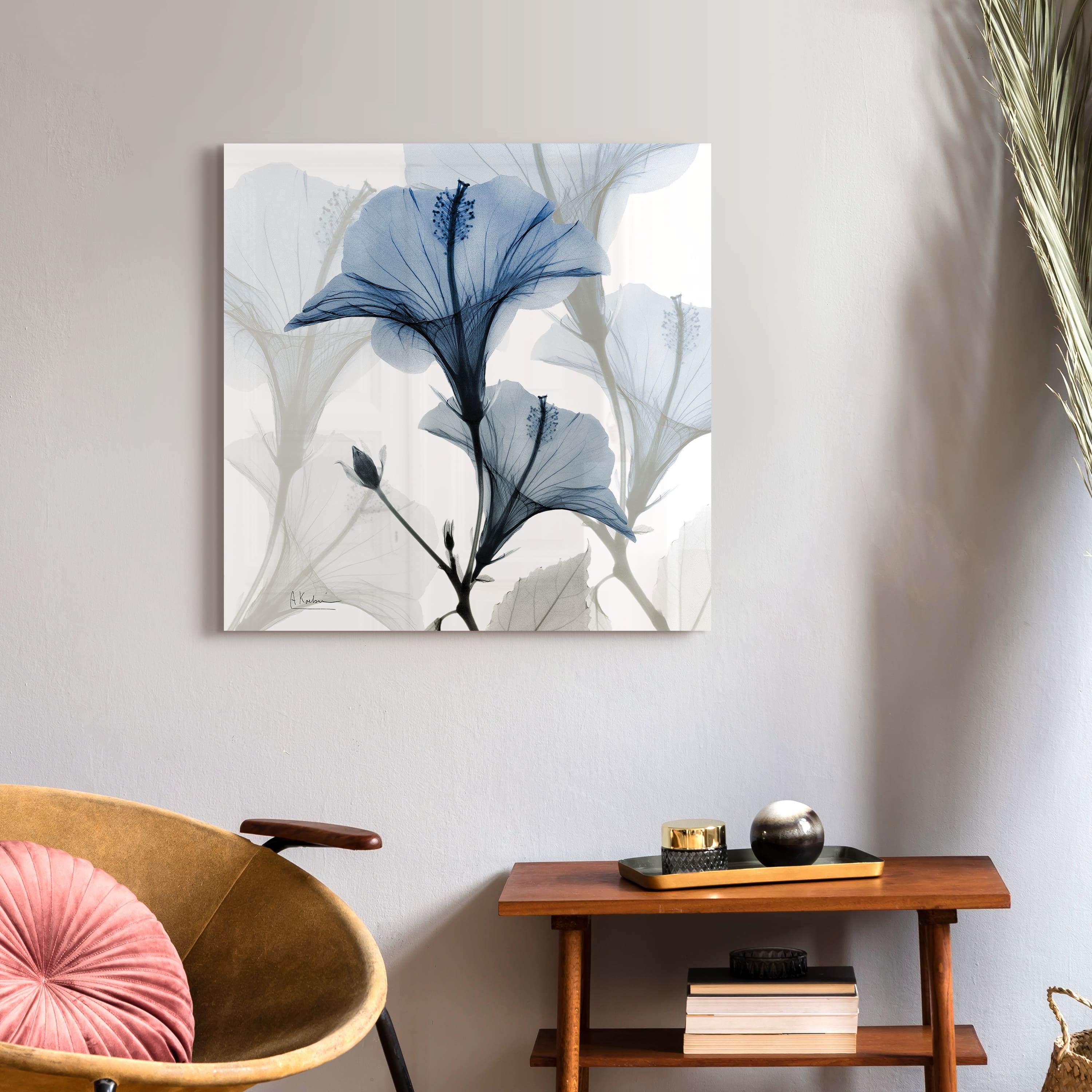 Empire Art Direct 24" x 24" Blue X-Ray Floral Free Floating Tempered Glass Wall Art