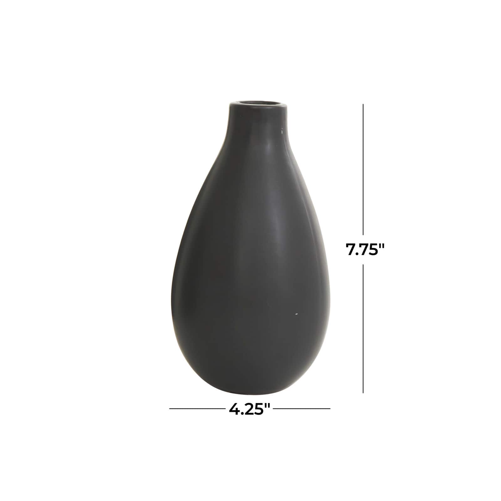 7.75" Black Minimalistic Ceramic Bulb Vase