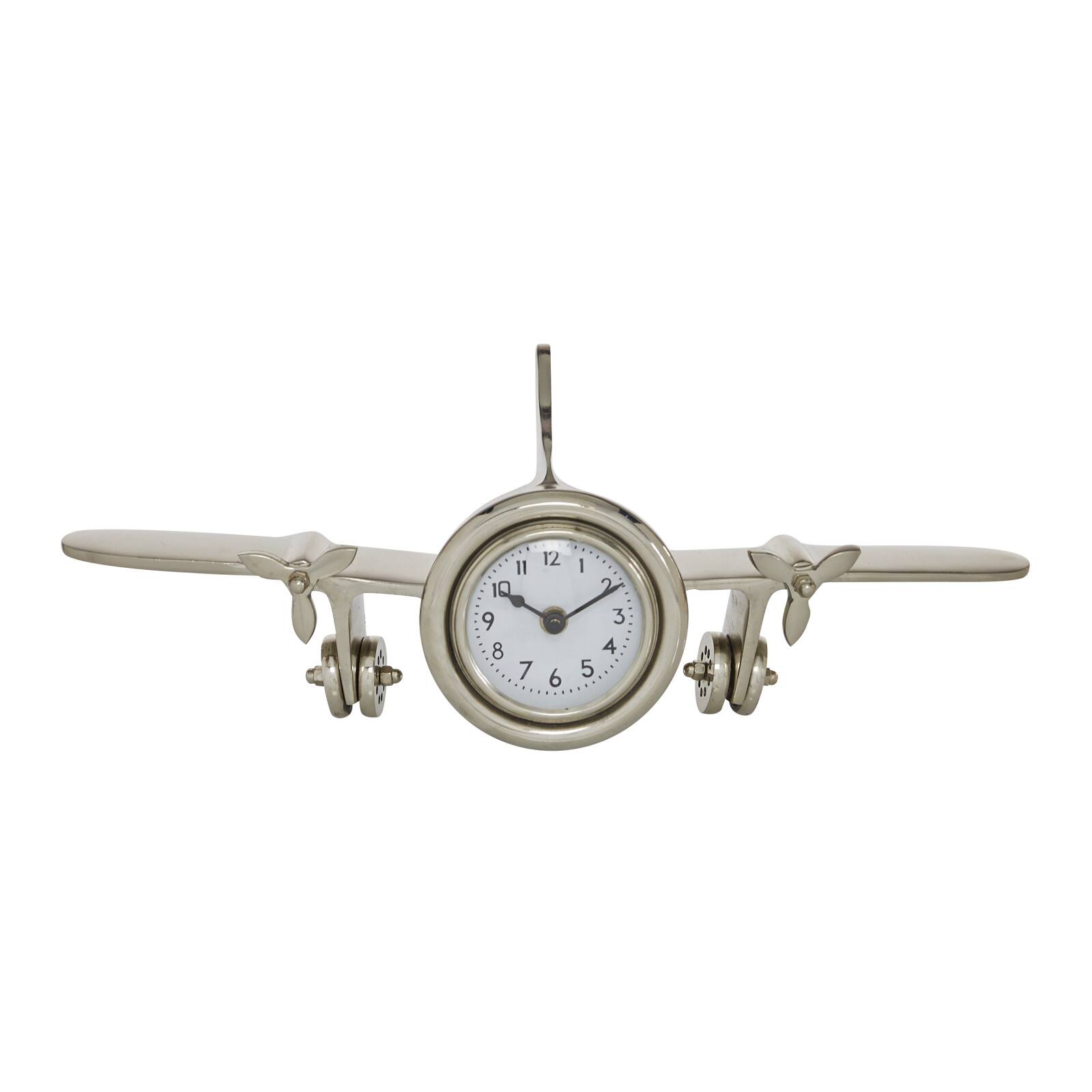 16" Silver Aluminum Airplane Clock