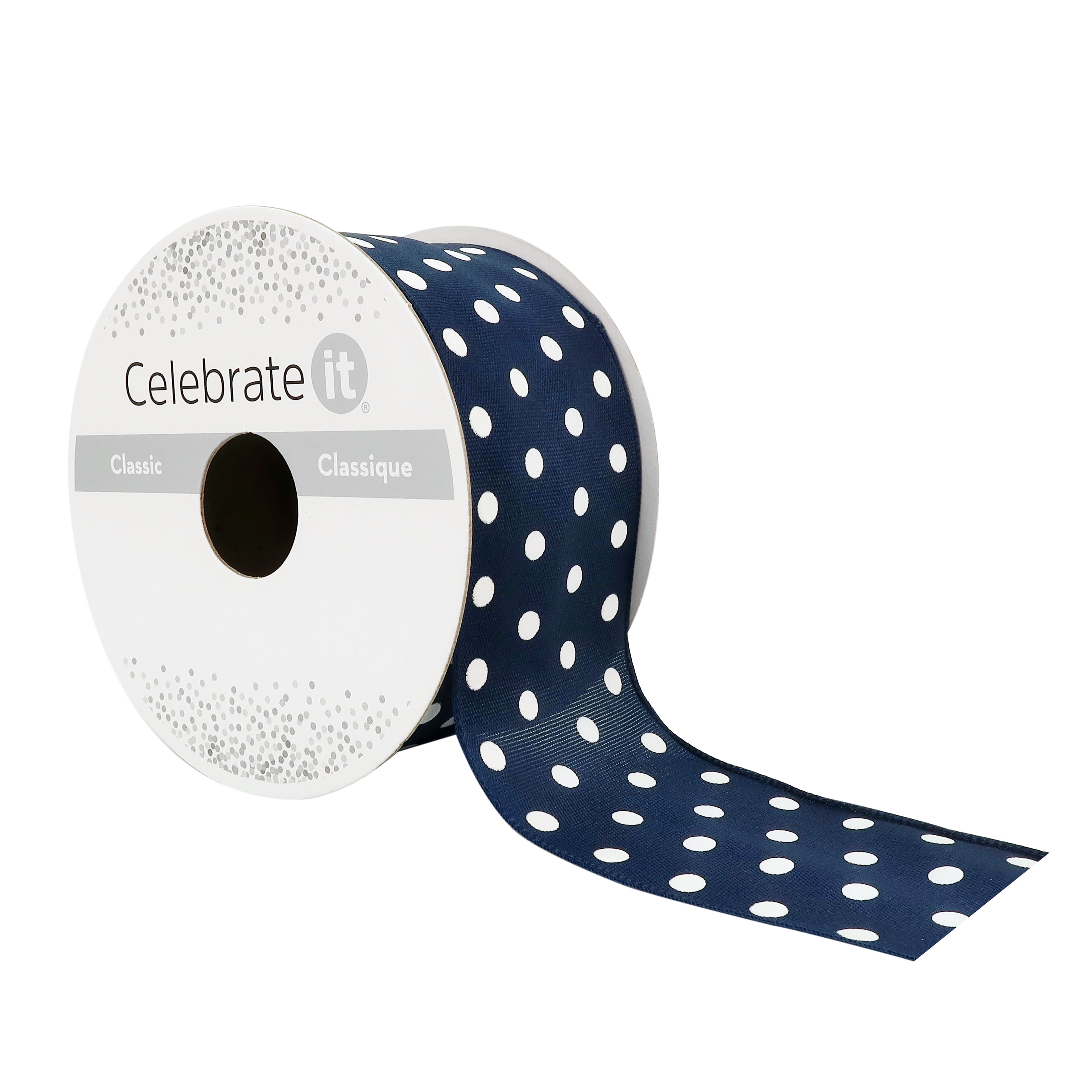 12 Pack: 1.5" x 3yd. Sheer Wired Polka Dot Ribbon by Celebrate It