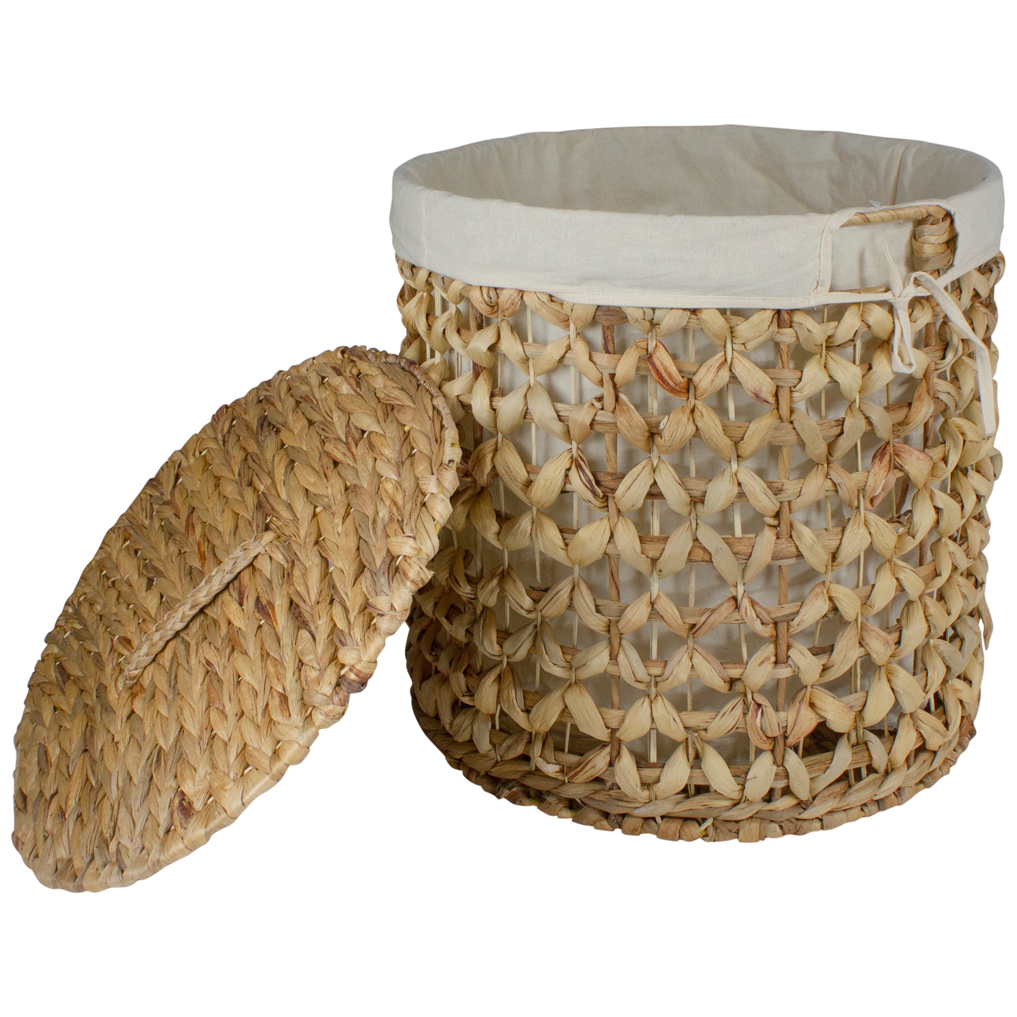 16'' Natural Woven Laundry Hamper Basket with Cotton Liner and Lid