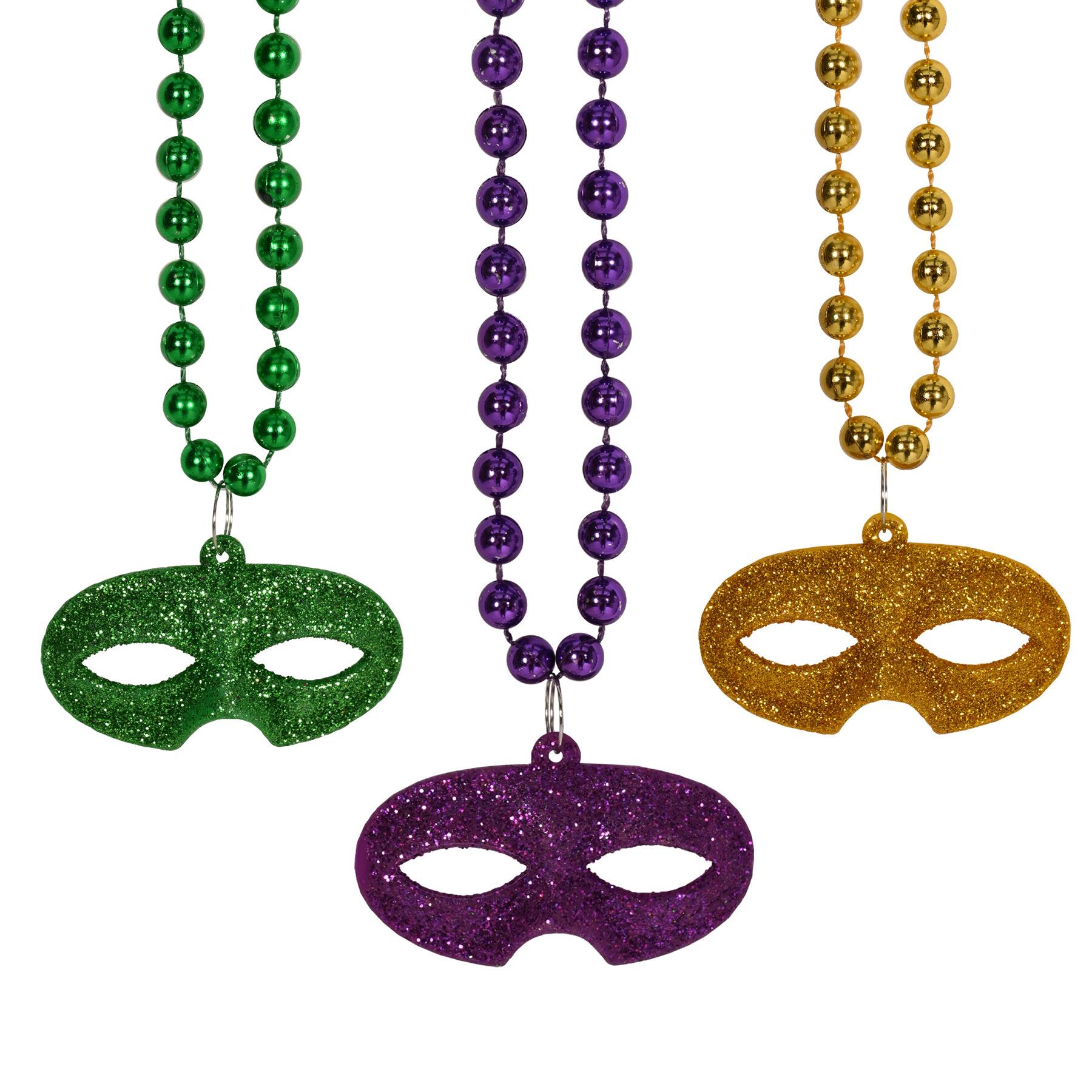 Beistle 33" Beads with Glittered Mask Medallions, 6ct.