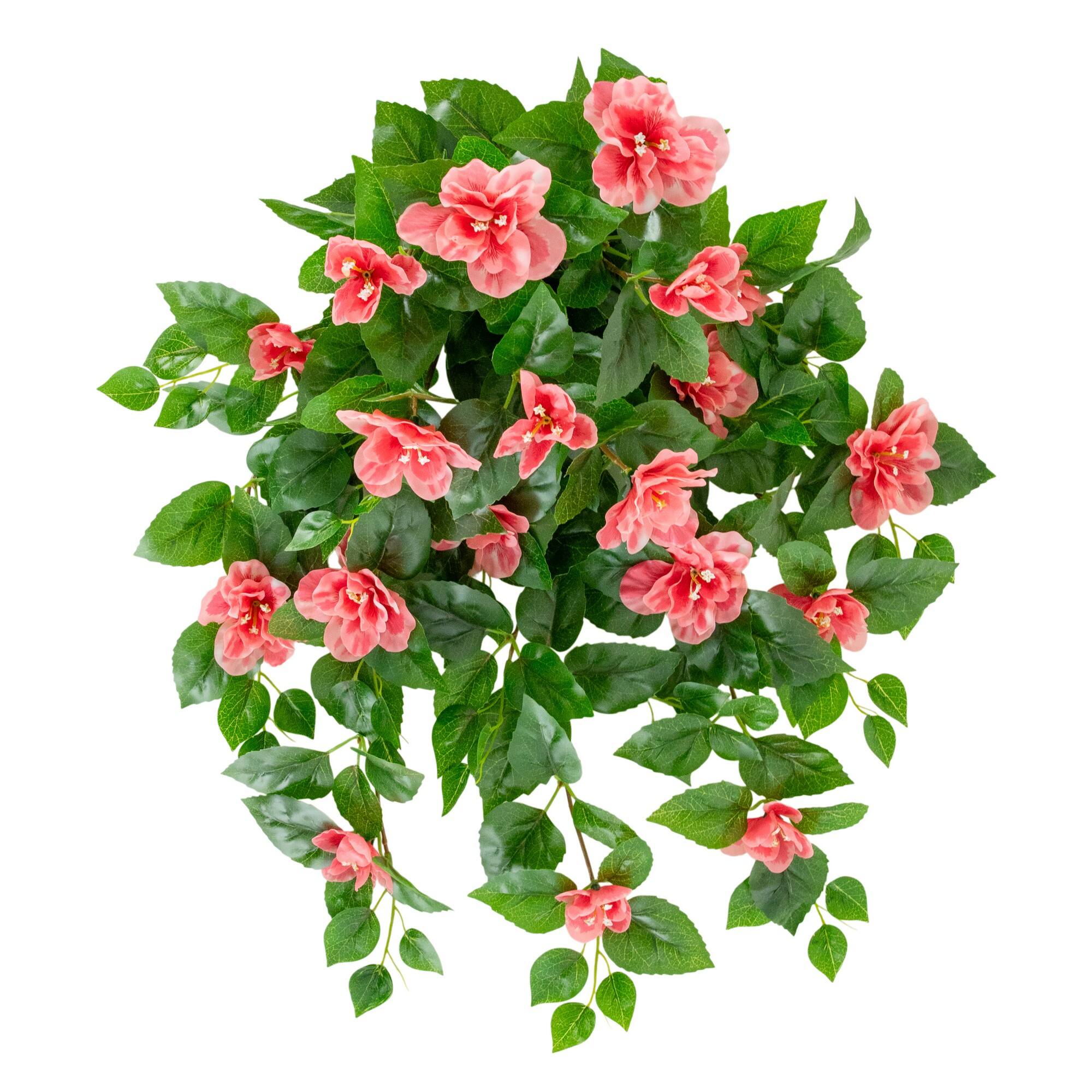 24" UV Resistant Artificial Azalea Hanging Plants