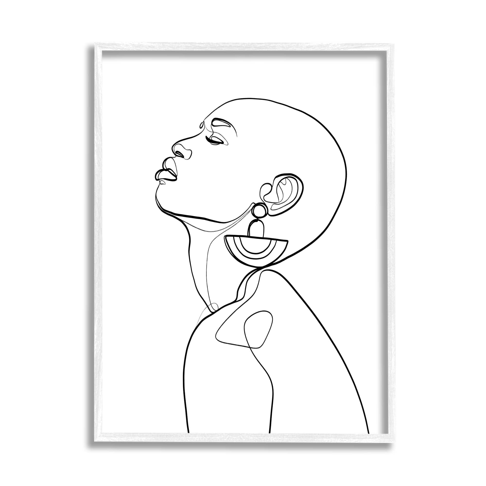 Stupell Industries Woman Wearing Circular Earrings Black Line Fluid Abstraction in White Frame Wall Art