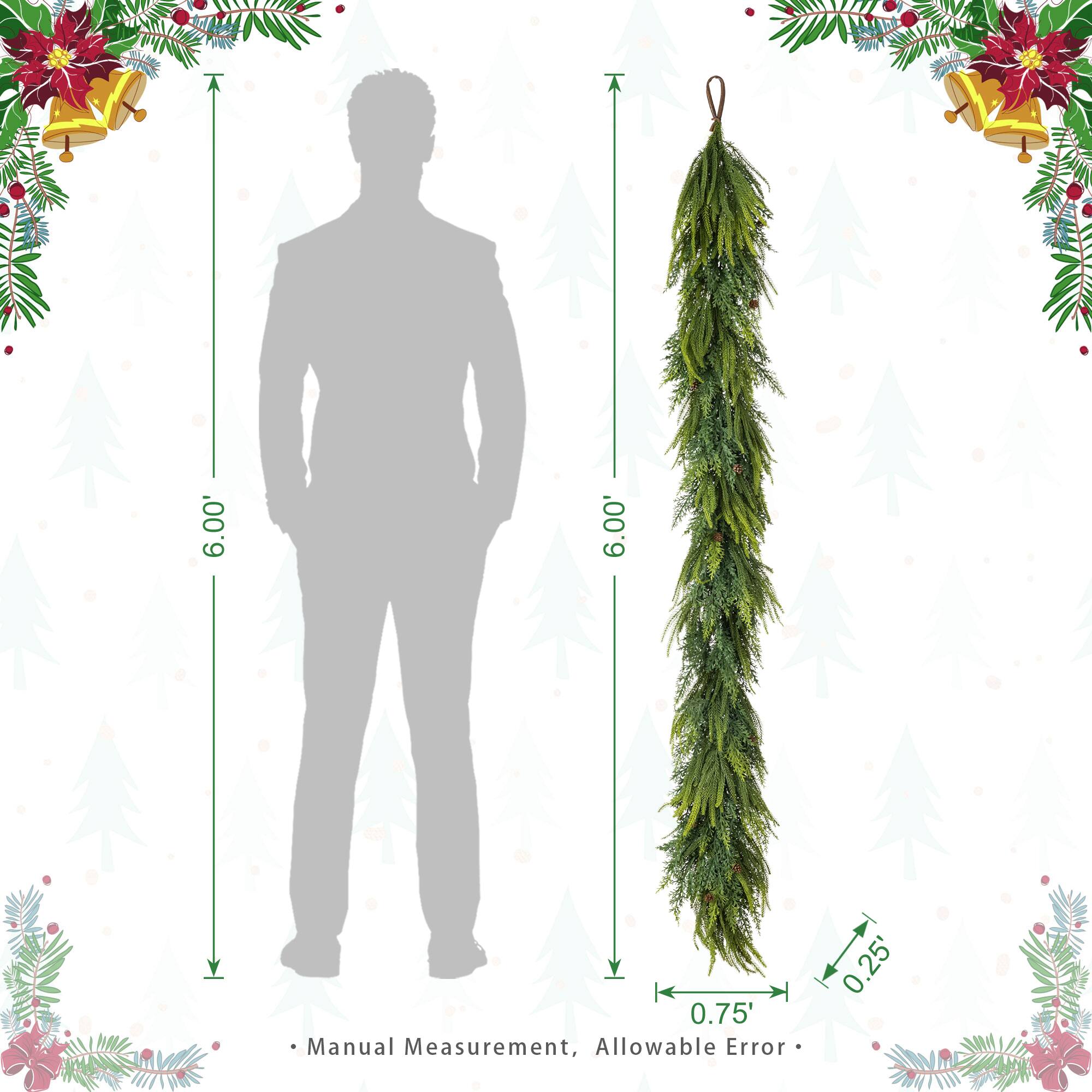 Glitzhome® 6ft. Christmas Full Greenery Mixed PE Dripping Garland with Pinecones, Set of 2
