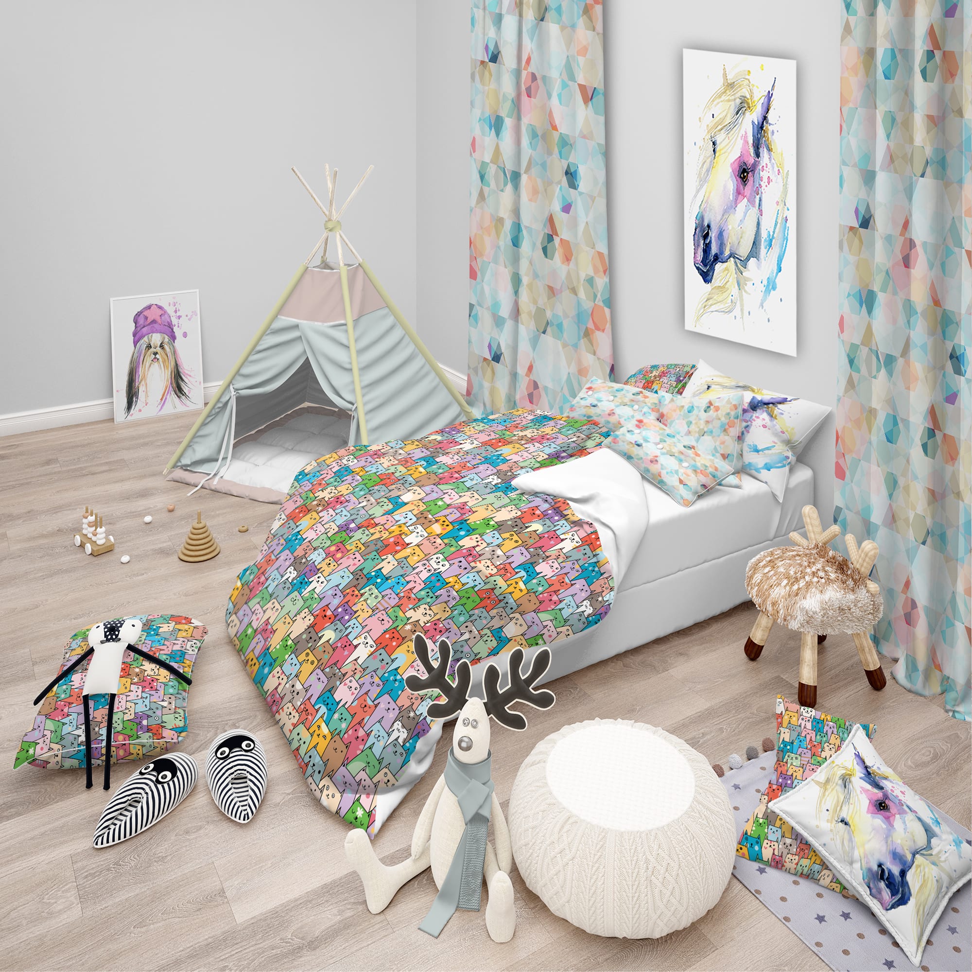 Designart 'Funny Cats Heads Pattern