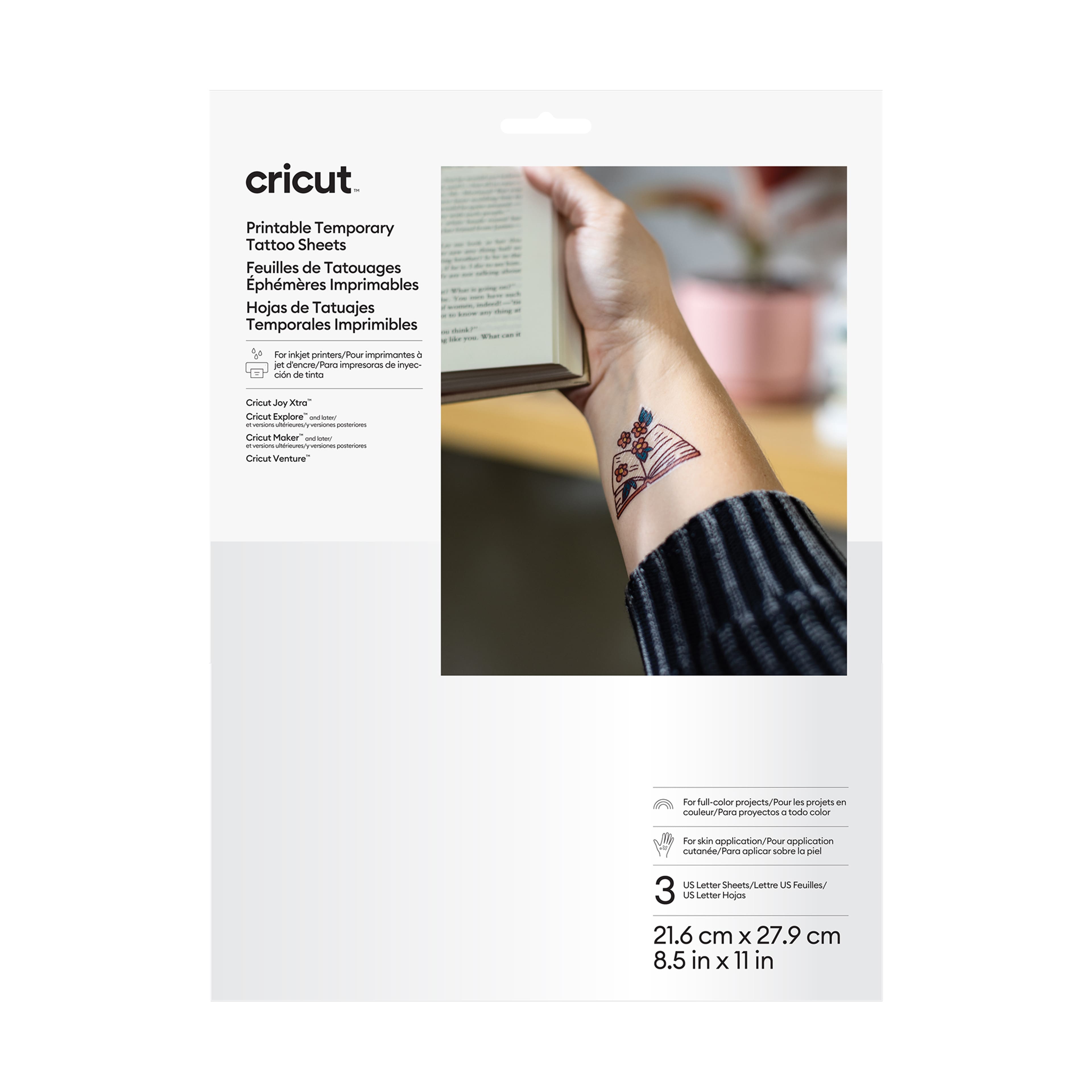 Cricut® 8.5" x 11" Transparent Printable Temporary Tattoo Sheets, 3ct.