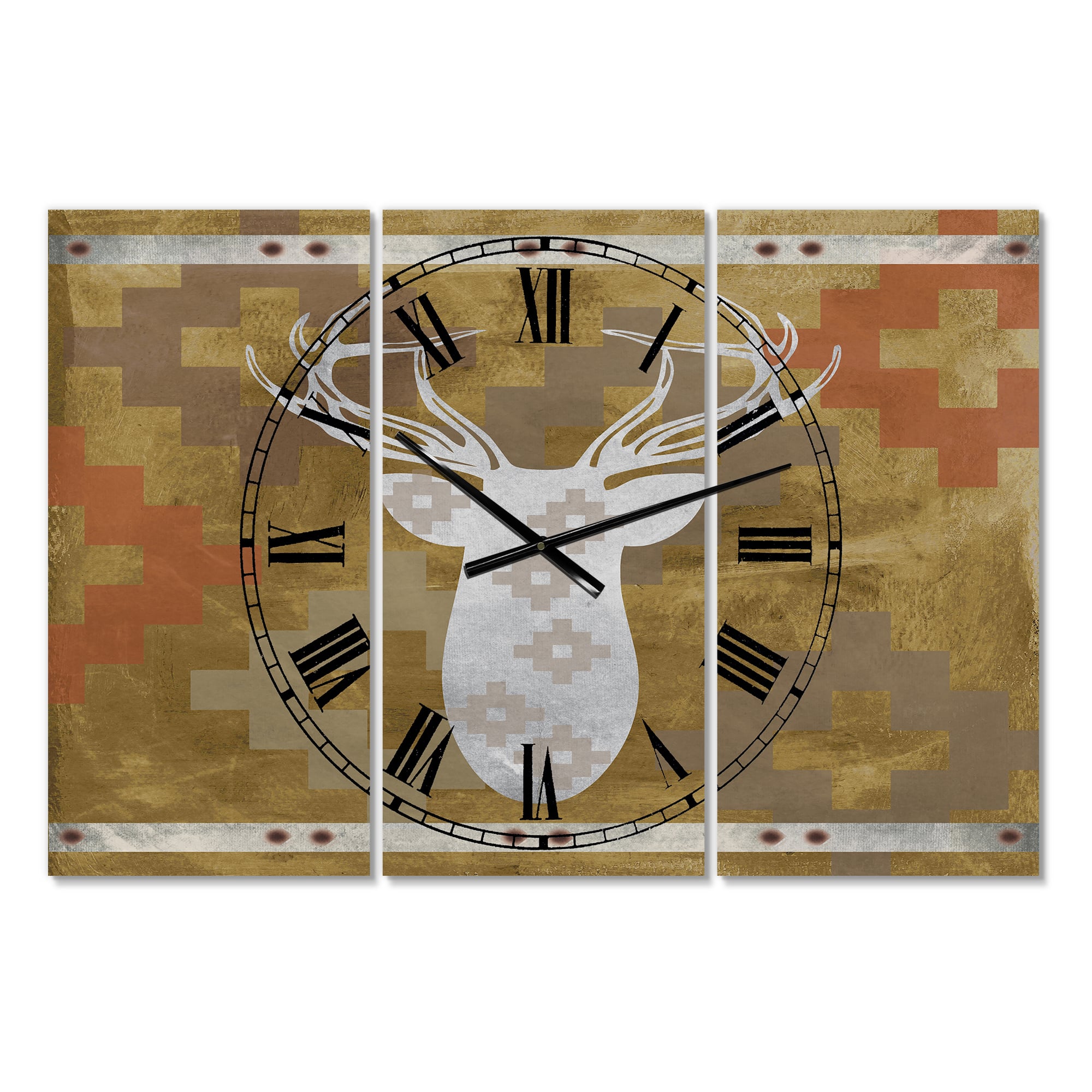 Designart Patterned White Deer Head Traditional Multipanel Wall Clock