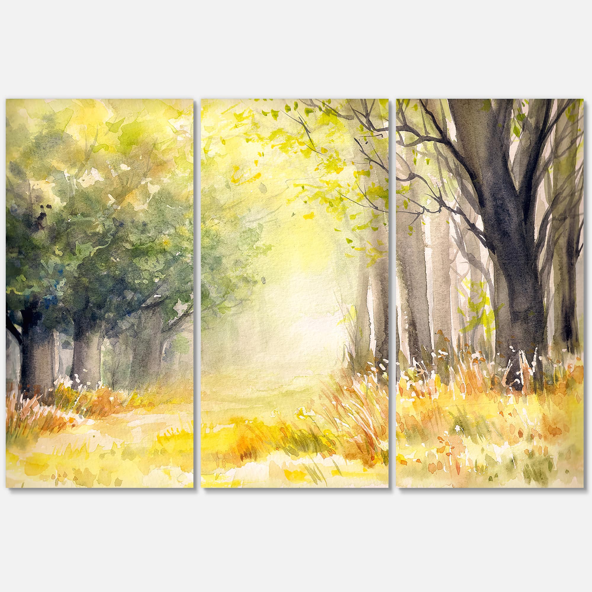 Designart - Bright Sunshine Through The Forest Trees IV - Traditional Canvas Wall Art Print
