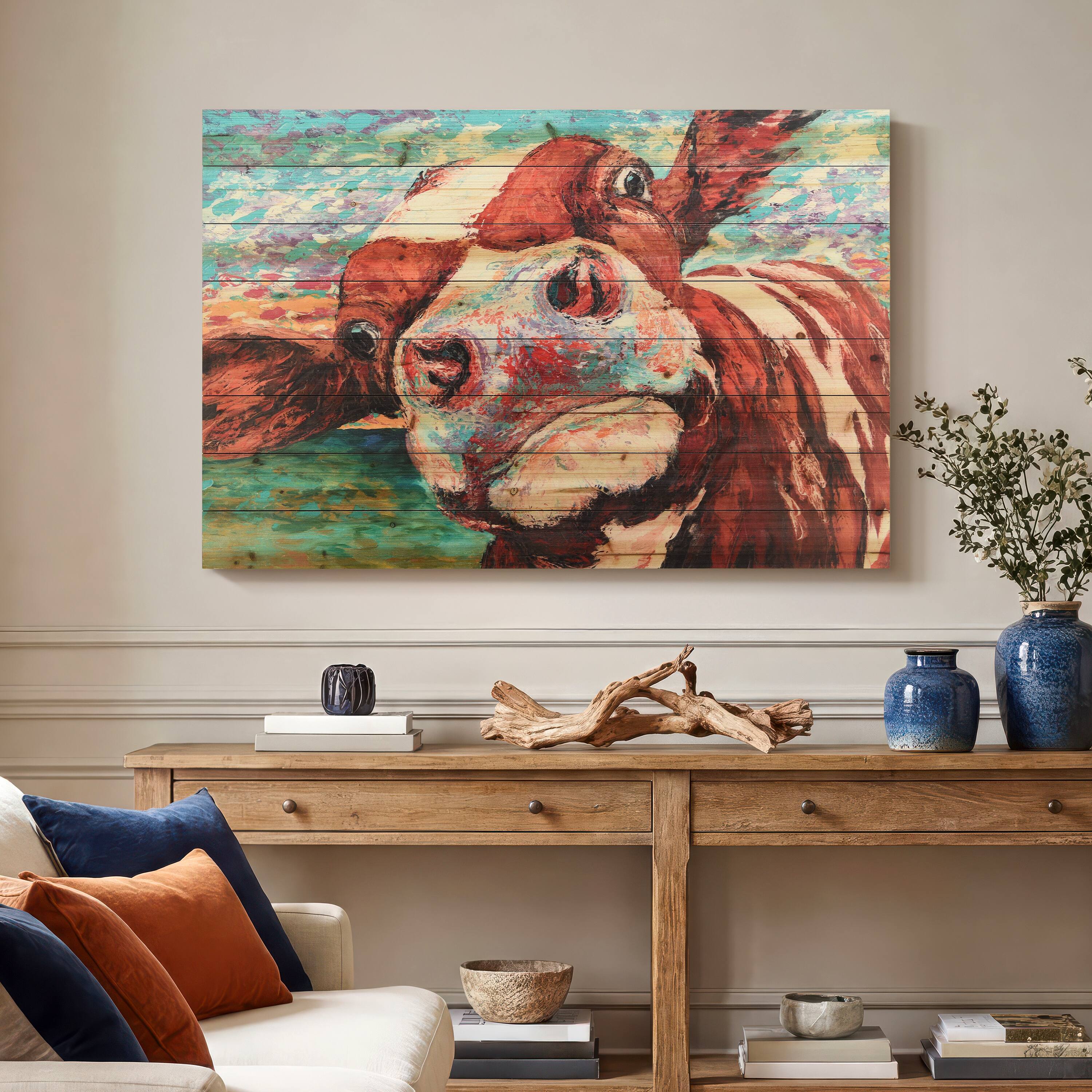 Empire Art Direct Arte de Legno 30" x 45" Curious Cow 3 Wall Art