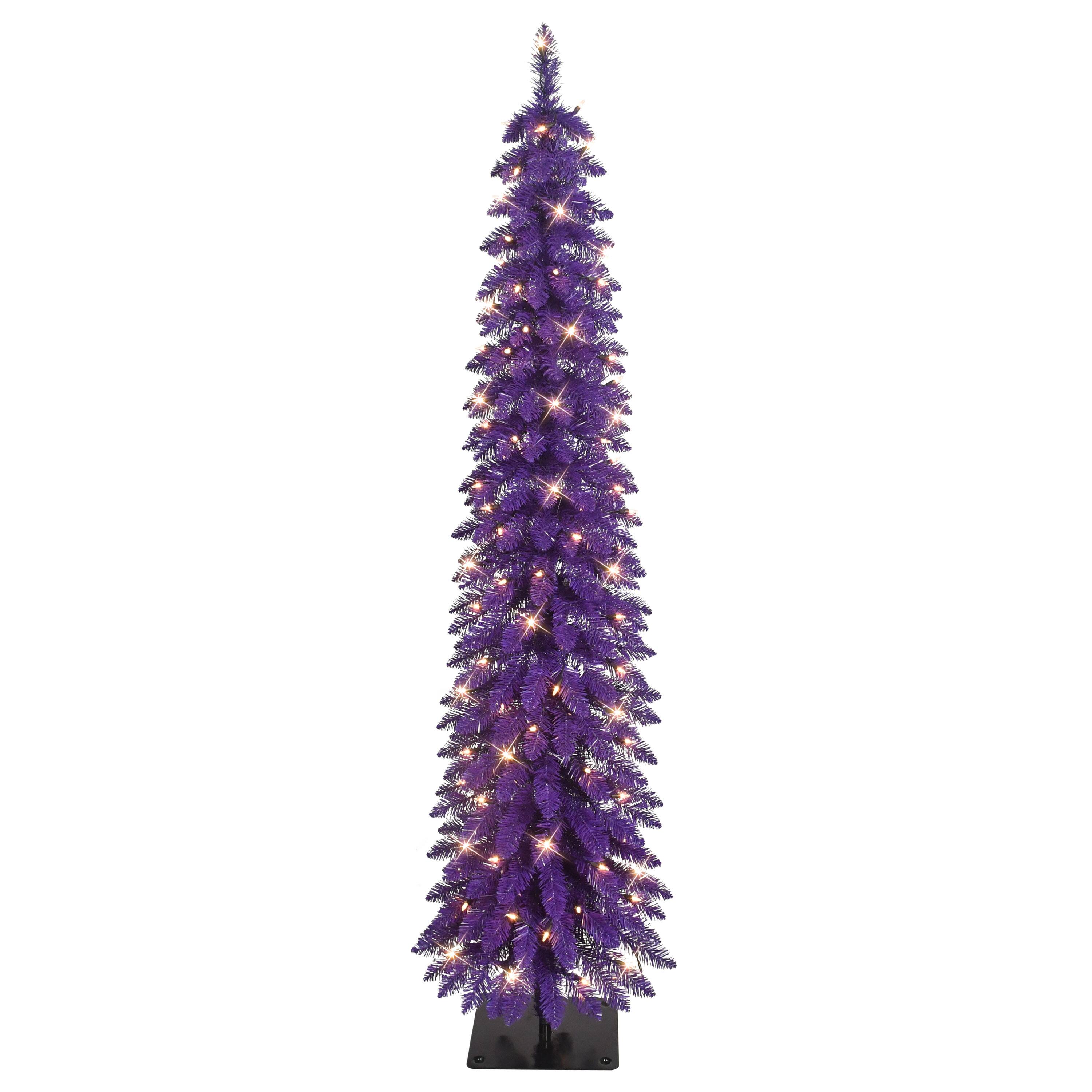6ft. Pre-Lit Purple Alpine Pencil Artificial Christmas Tree, Clear Lights