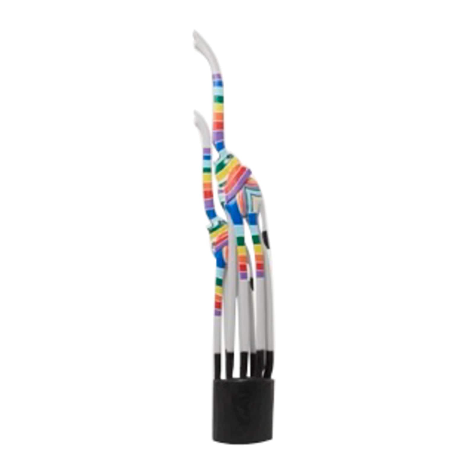 5ft. Multicolor Wood Handmade Striped Giraffe Sculpture with Black Pedestal Base