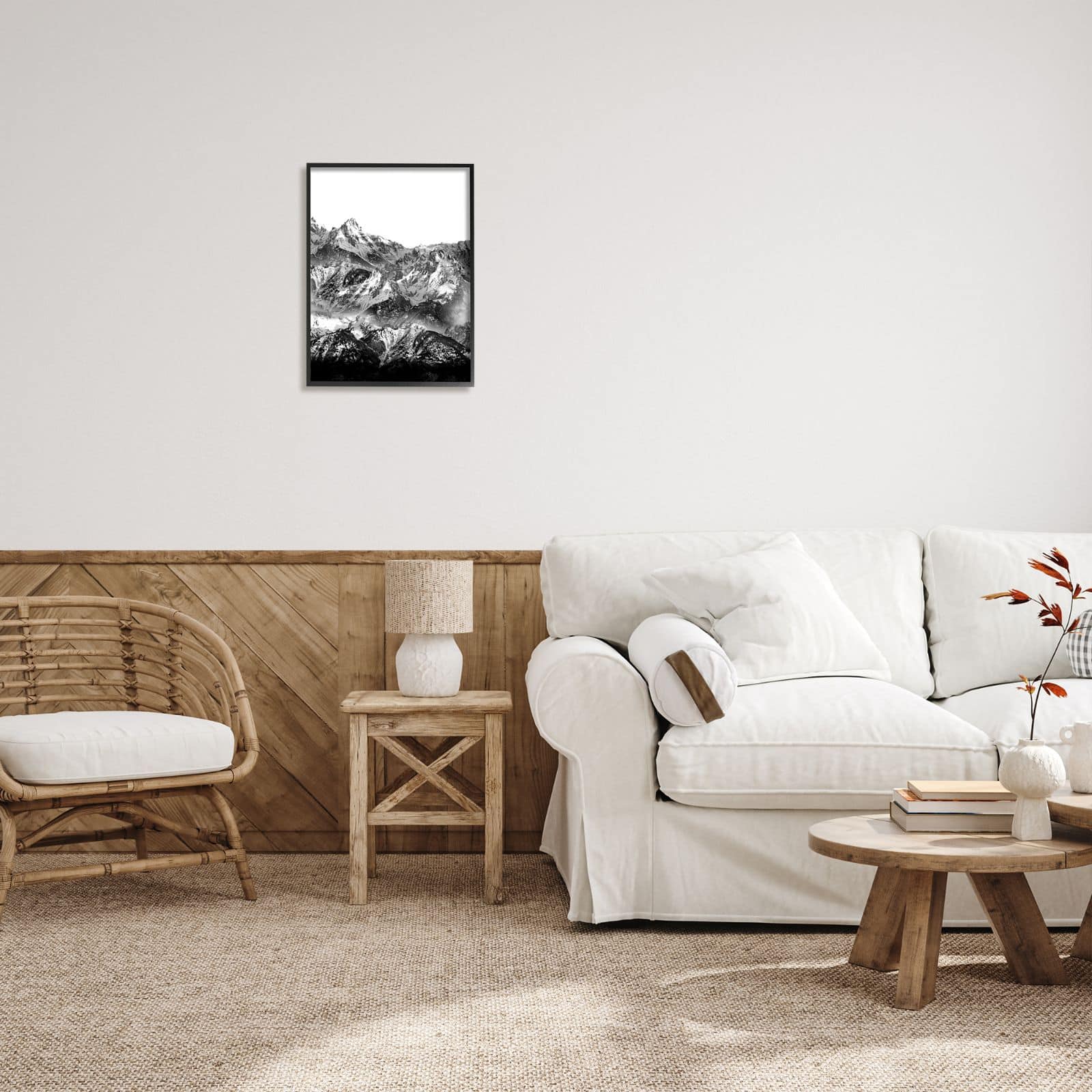 Stupell Industries Snow Cap Mountains High Contrast Black White Landscape Canvas Wall Art