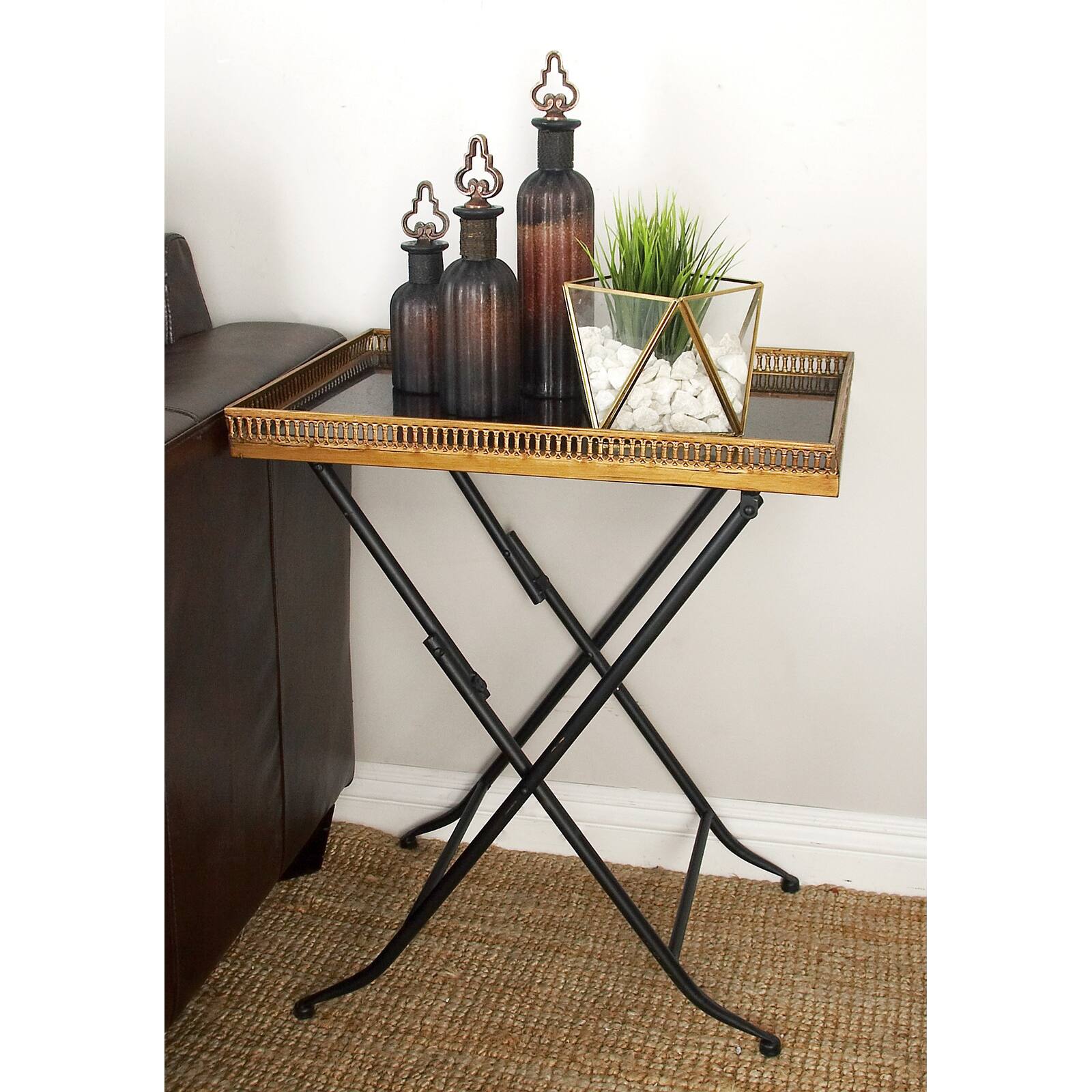 25" Gold Iron & Marble Traditional Accent Table