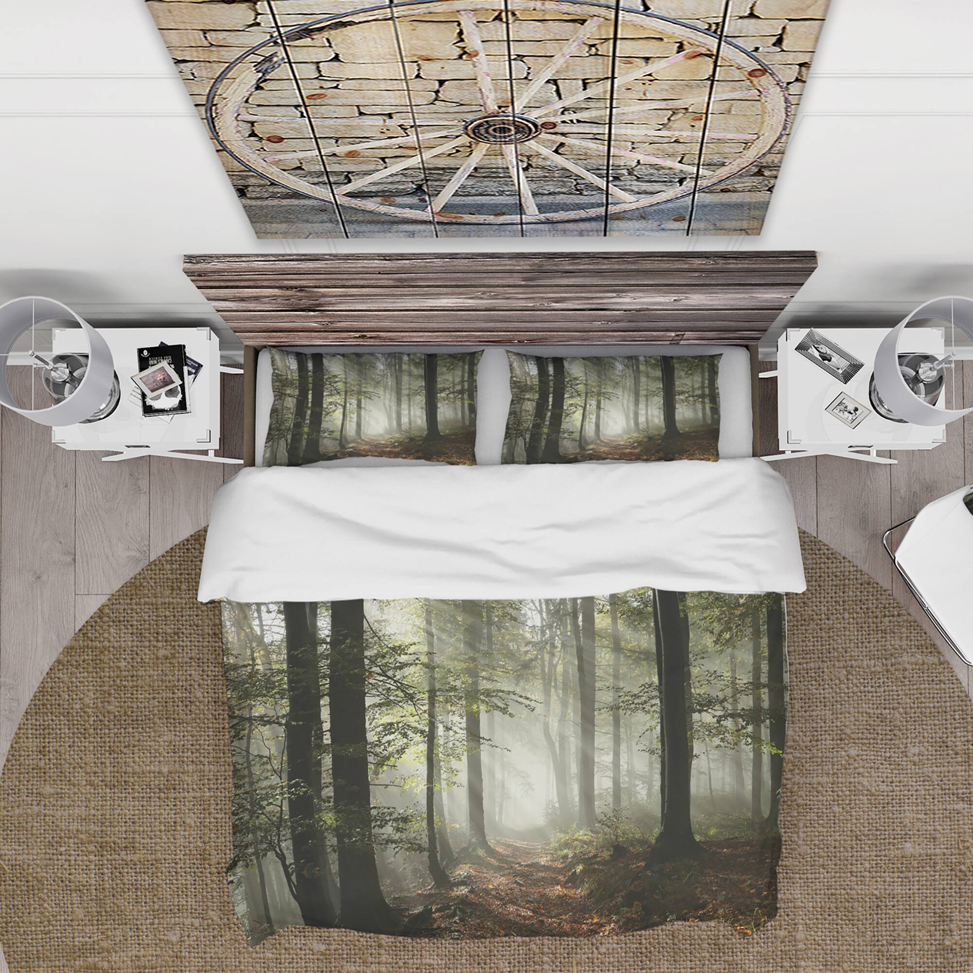 Designart 'Light in Dense Fall Forest with Fog' Traditional Bedding Set