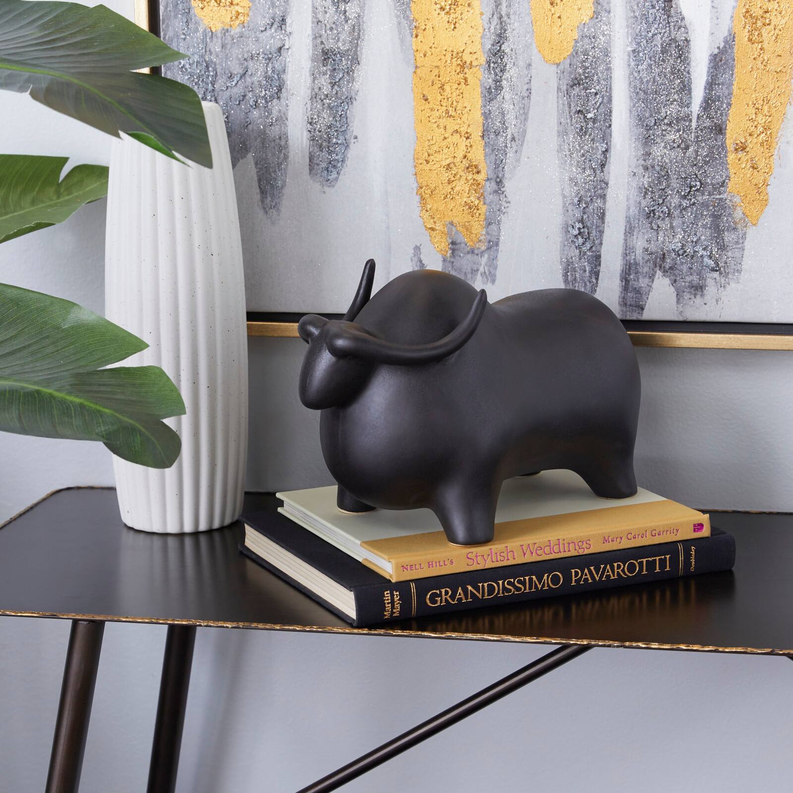 12" Black Contemporary Bull Sculpture