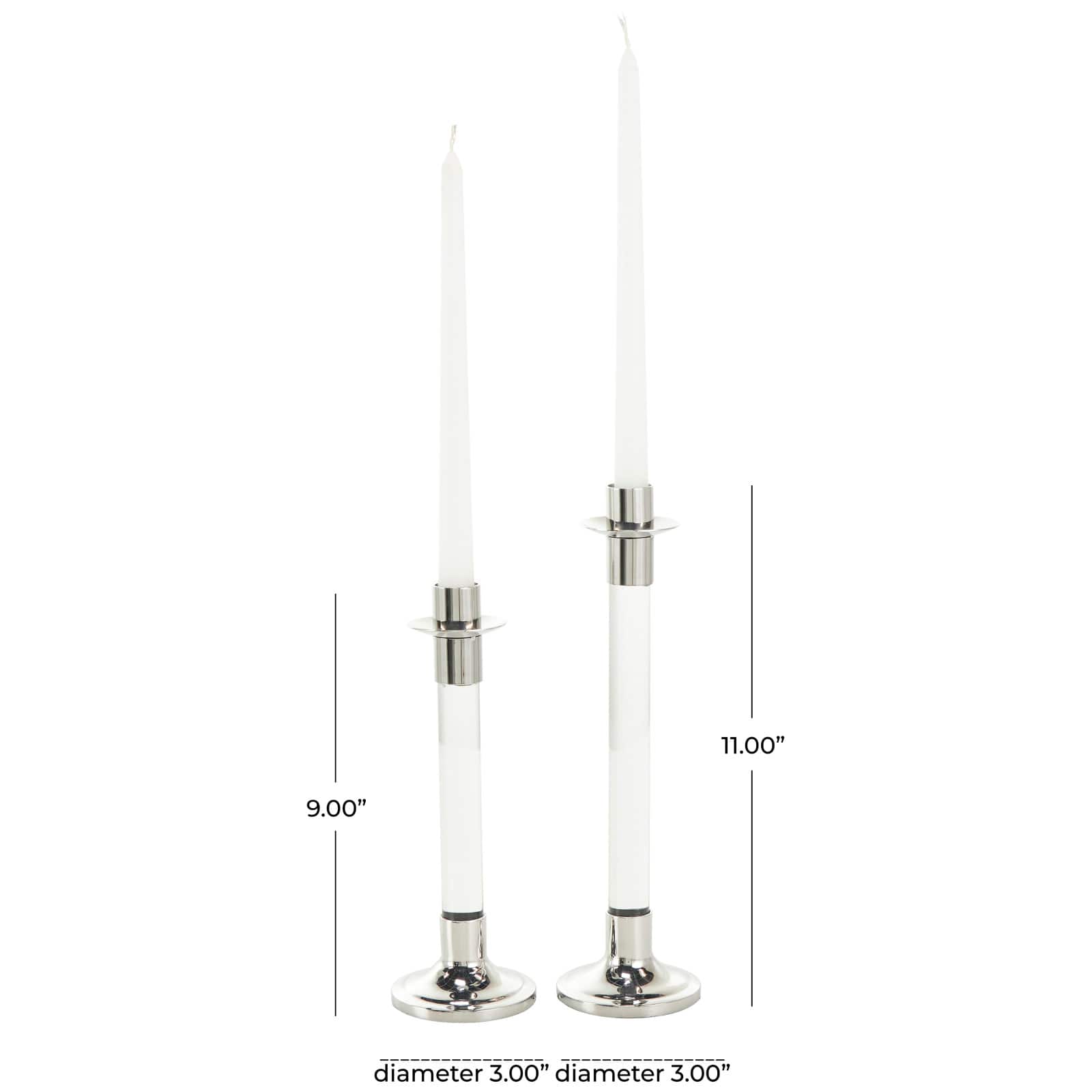 Silver Stainless Steel Candle Holder with Clear Glass Center Set