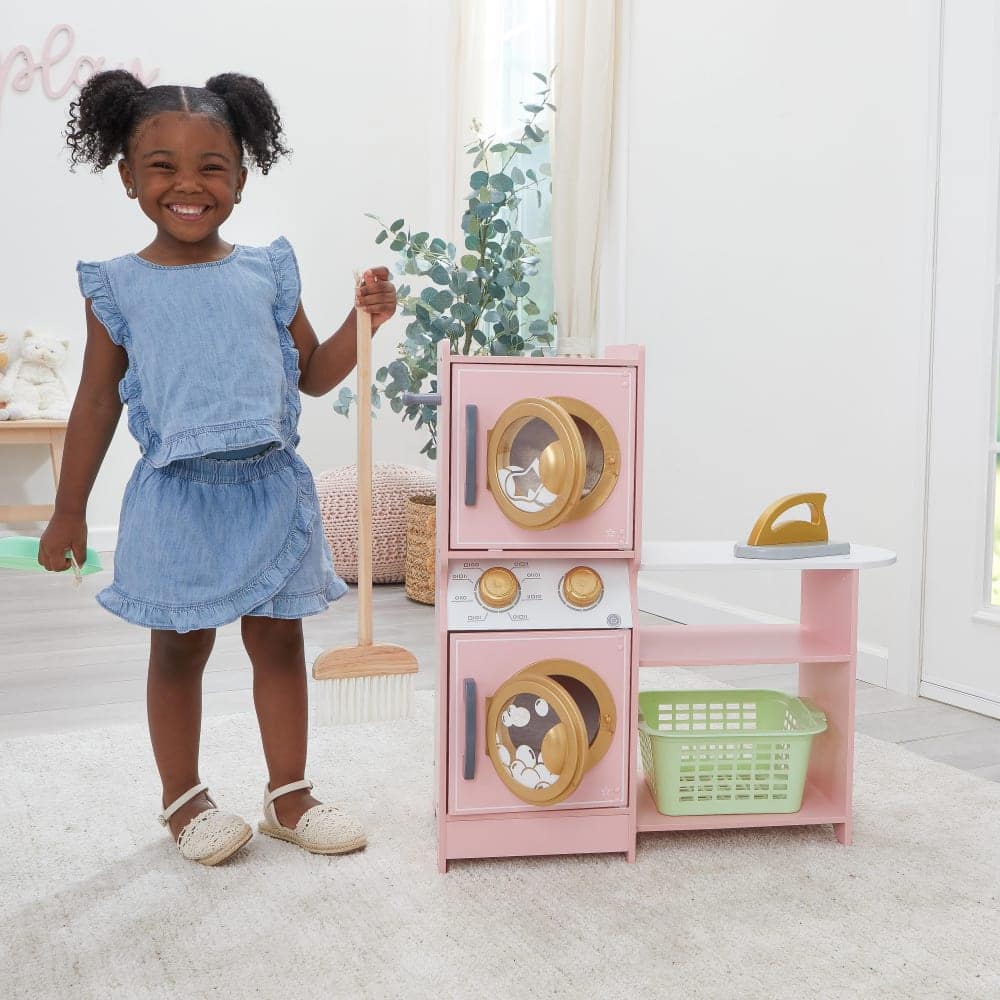 KidKraft Wooden Laundry Play Set with Stacking Washer & Dryer Toy & 4 Accessories
