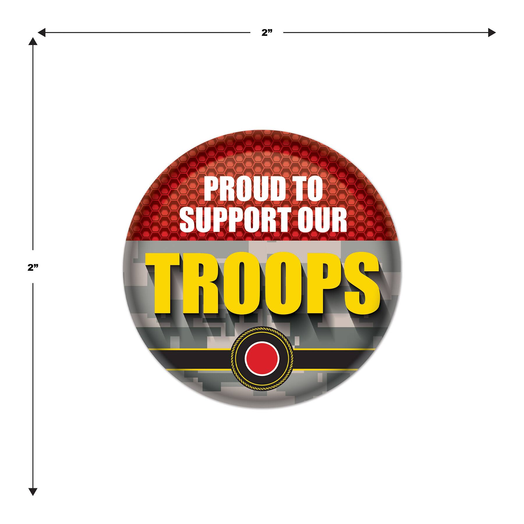Beistle 2" Red Camouflage Proud To Support Our Troops Buttons, 6ct.