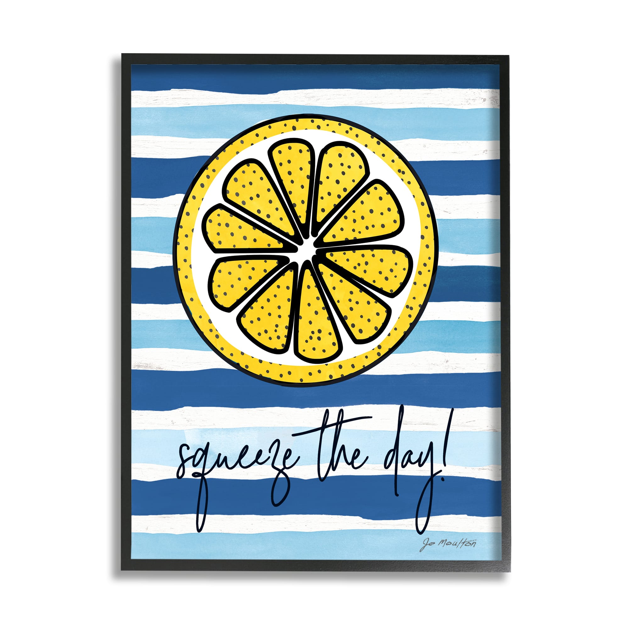 Stupell Industries Squeeze The Day Expression Lemon Nautical Stripes in Frame Wall Art