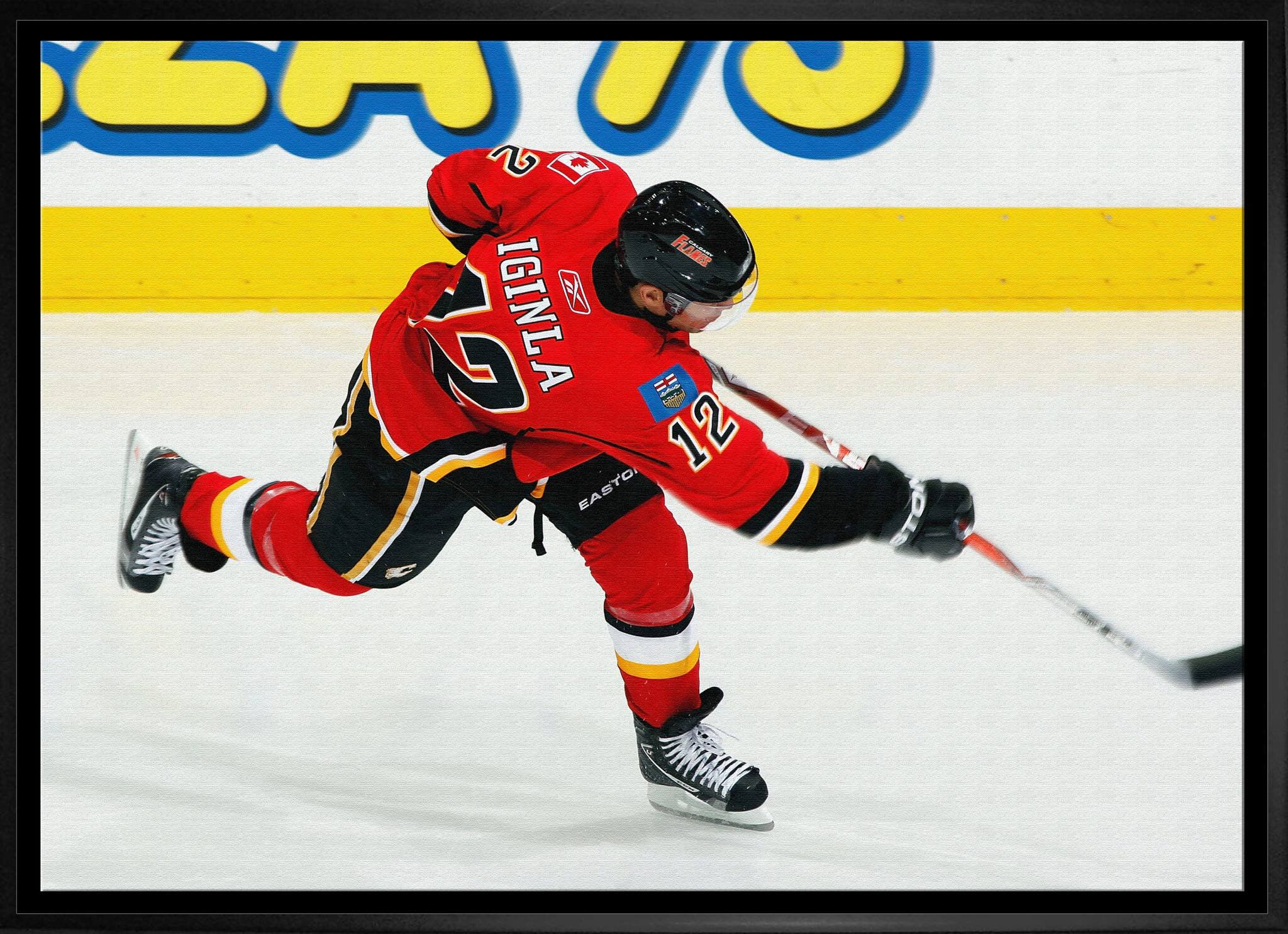 Jarome Iginla 20" x 29" Framed Canvas Flames Shooting-H 31.5" x 22.5"