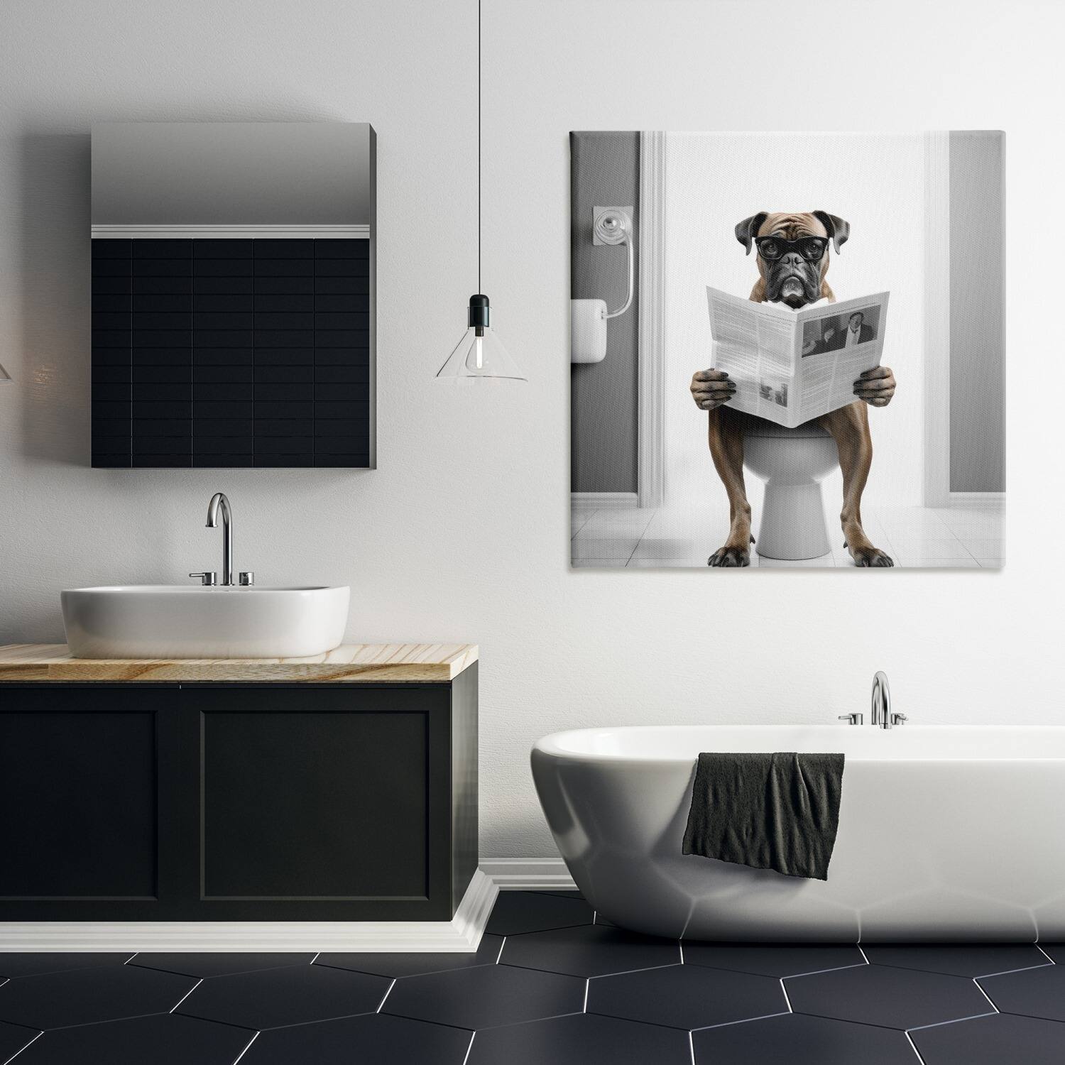 Stupell Industries Boxer Dog & Newspaper Canvas Wall Art