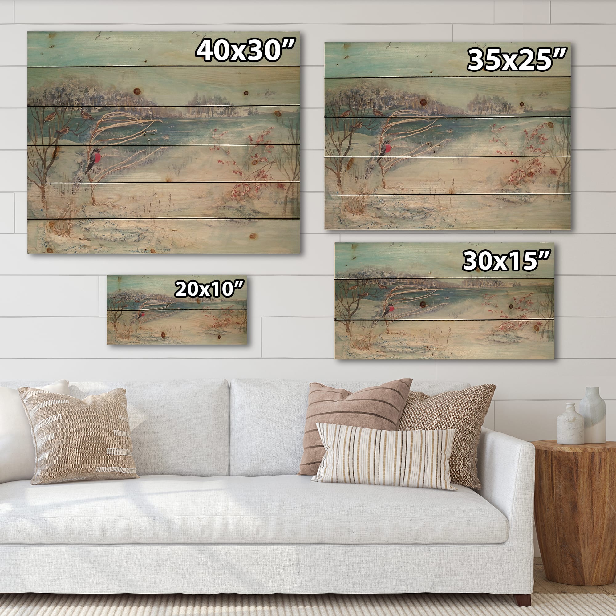 Designart - Winter Trees River and Birds