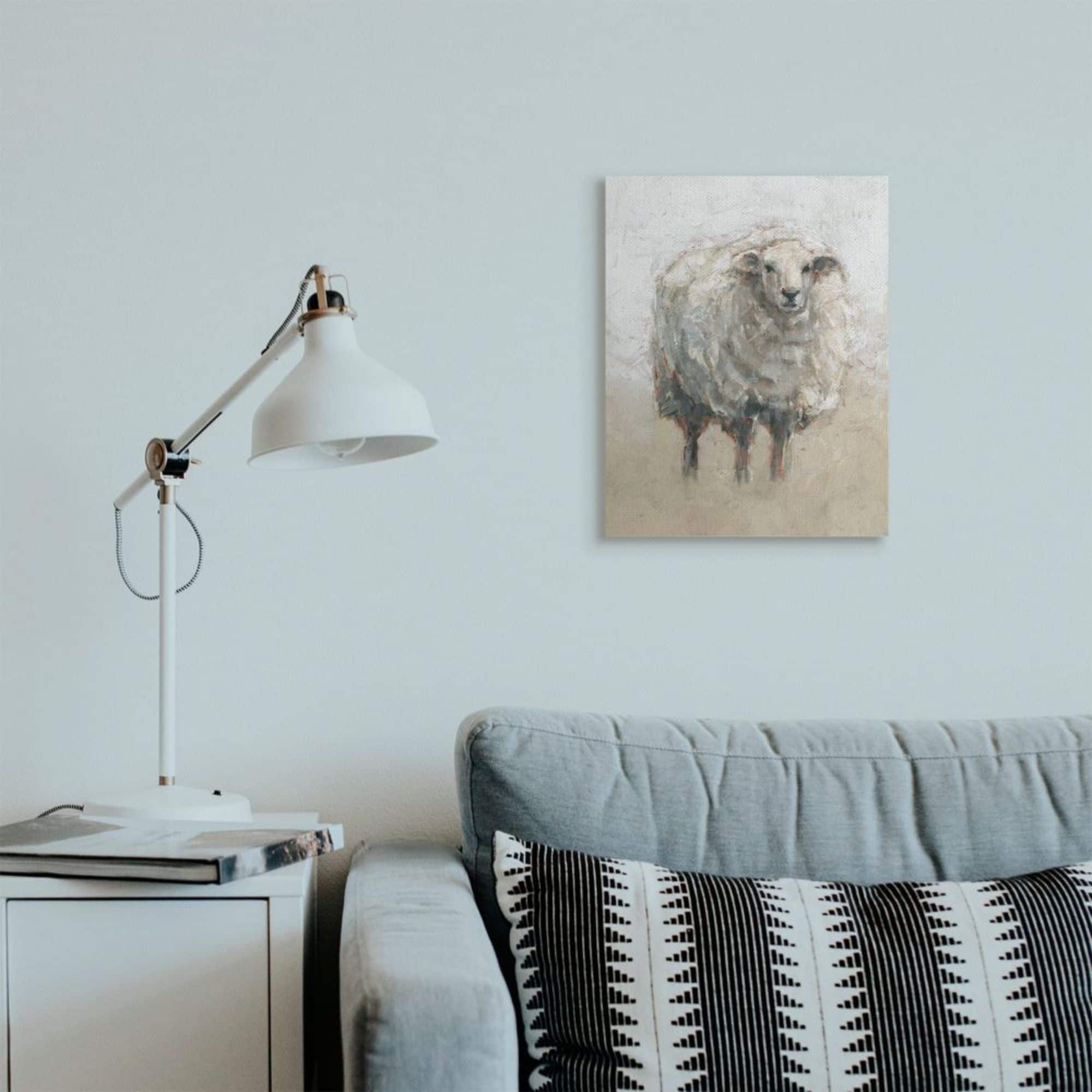 Stupell Industries Fluffy Sheep Farm Animal Beige Tan Painting Canvas Wall Art