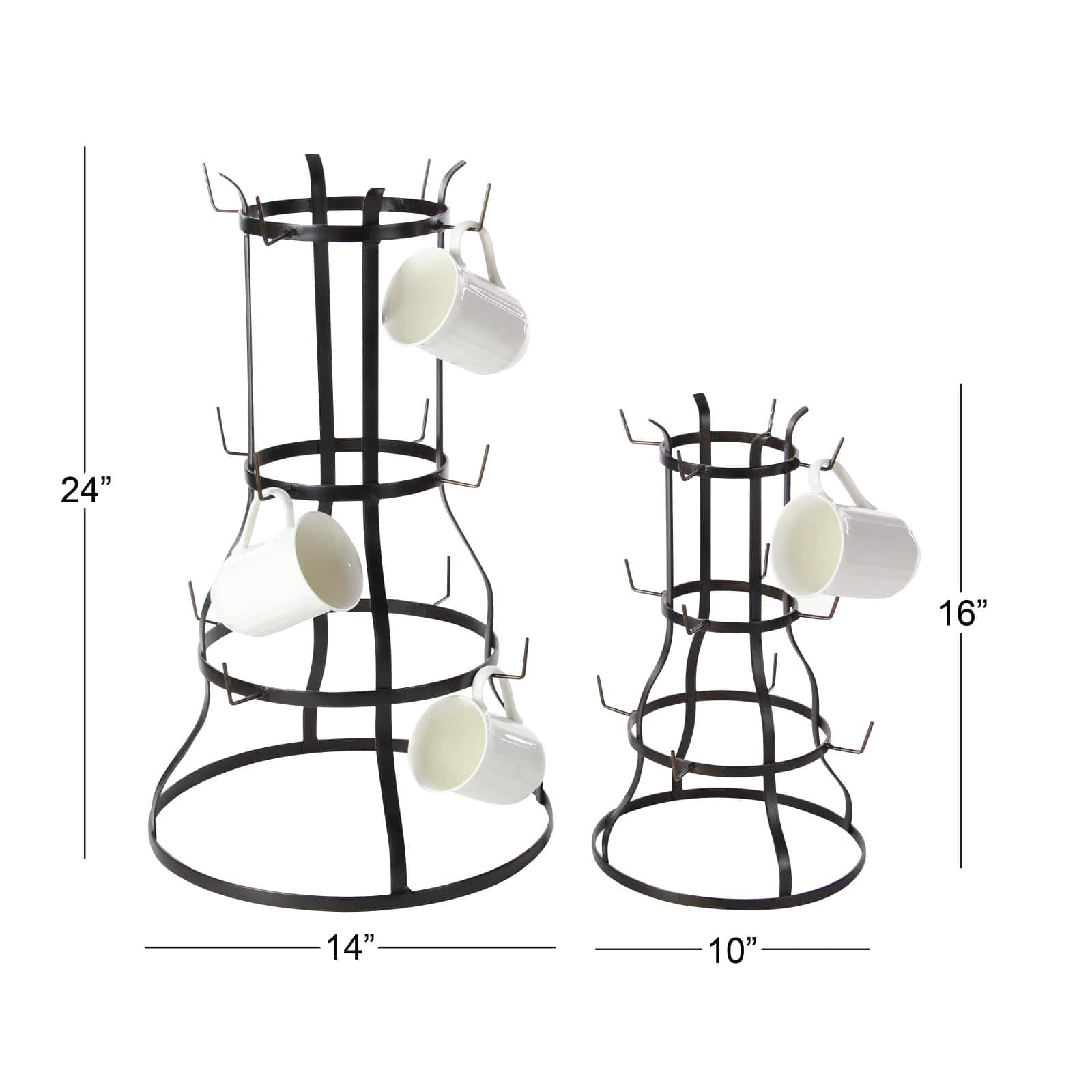 16" & 24" Black Metal Farmhouse Mug Holder Set