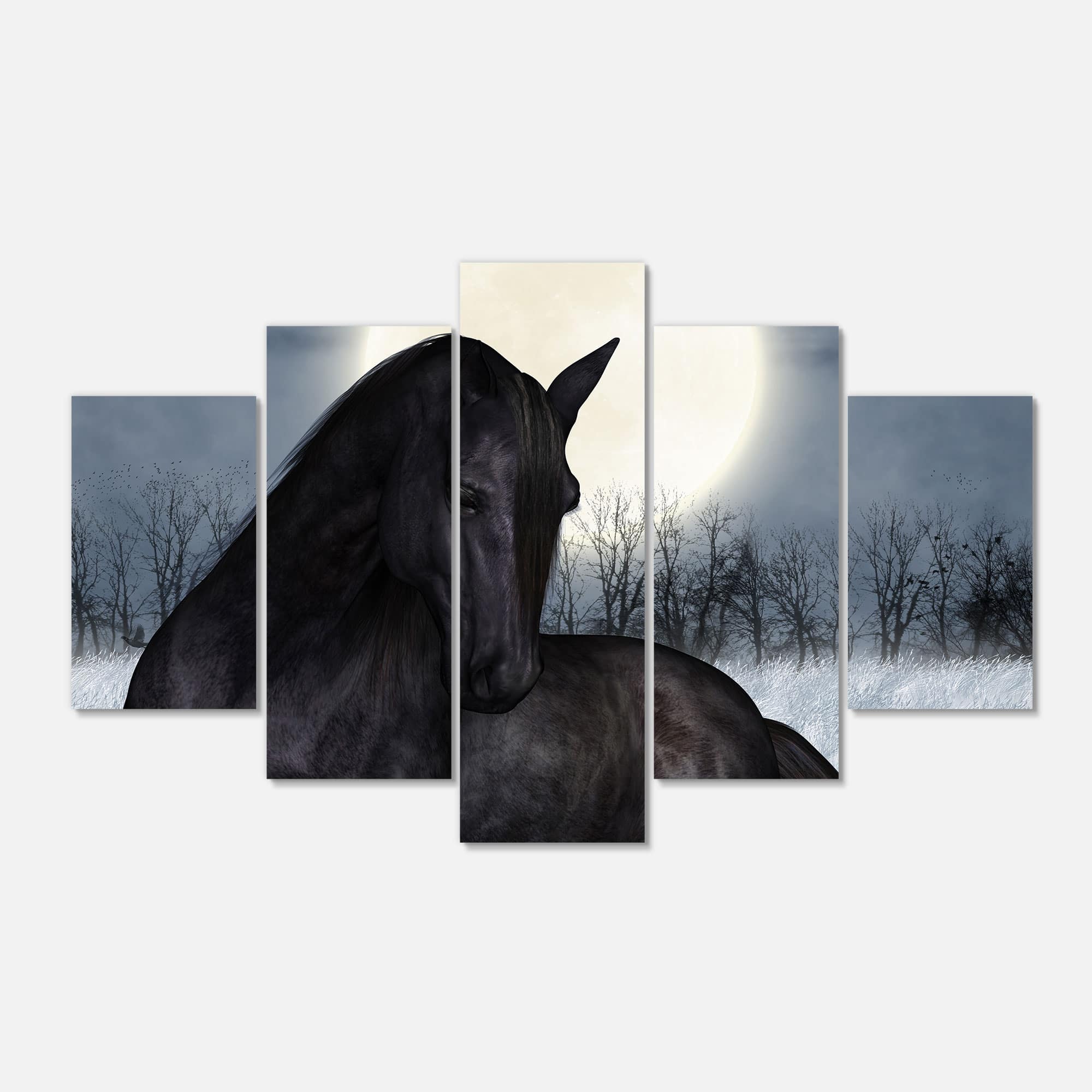 Designart - Black Horse in Moonlight