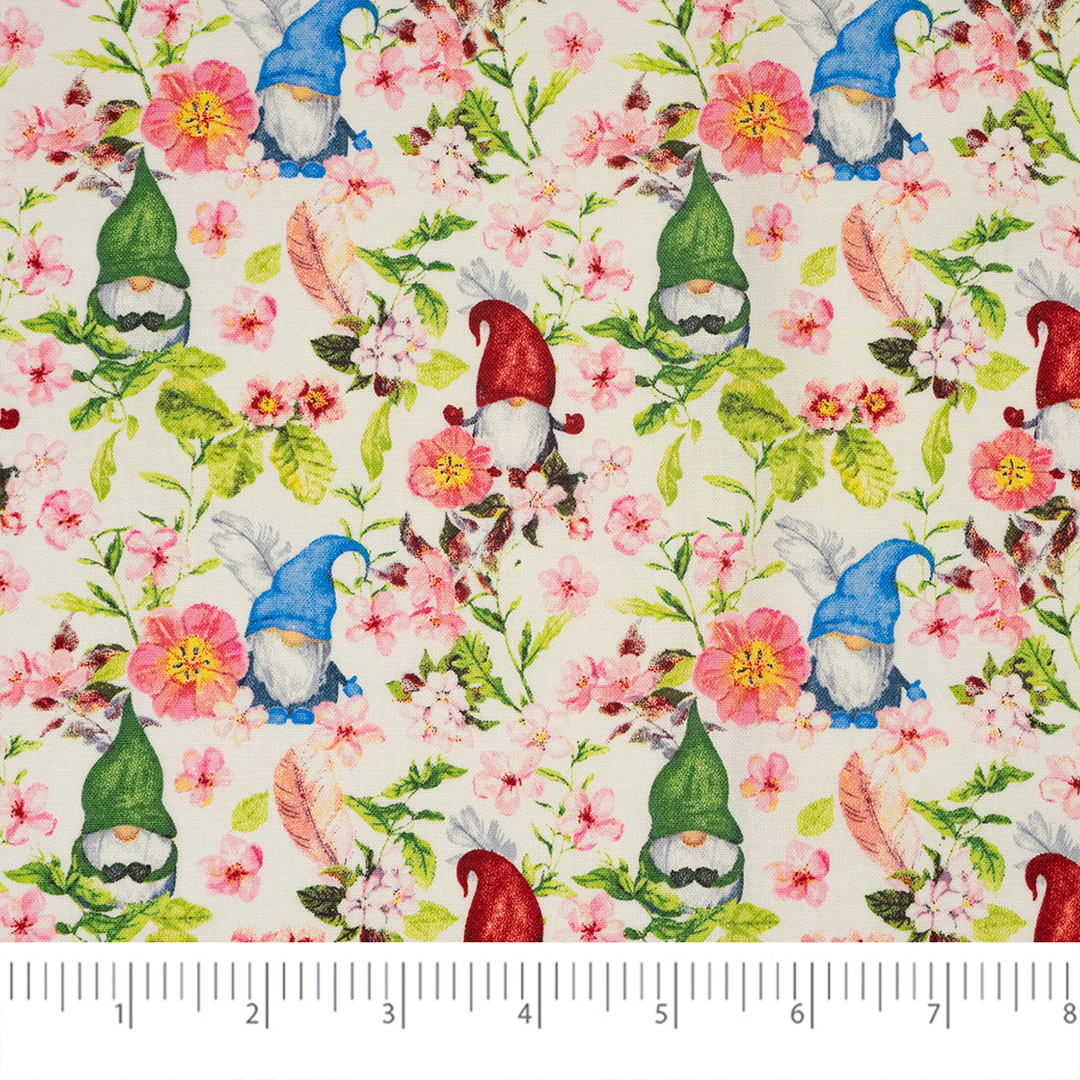 SINGER Springtime Gnomes Printed Ringspun Cotton Fabric