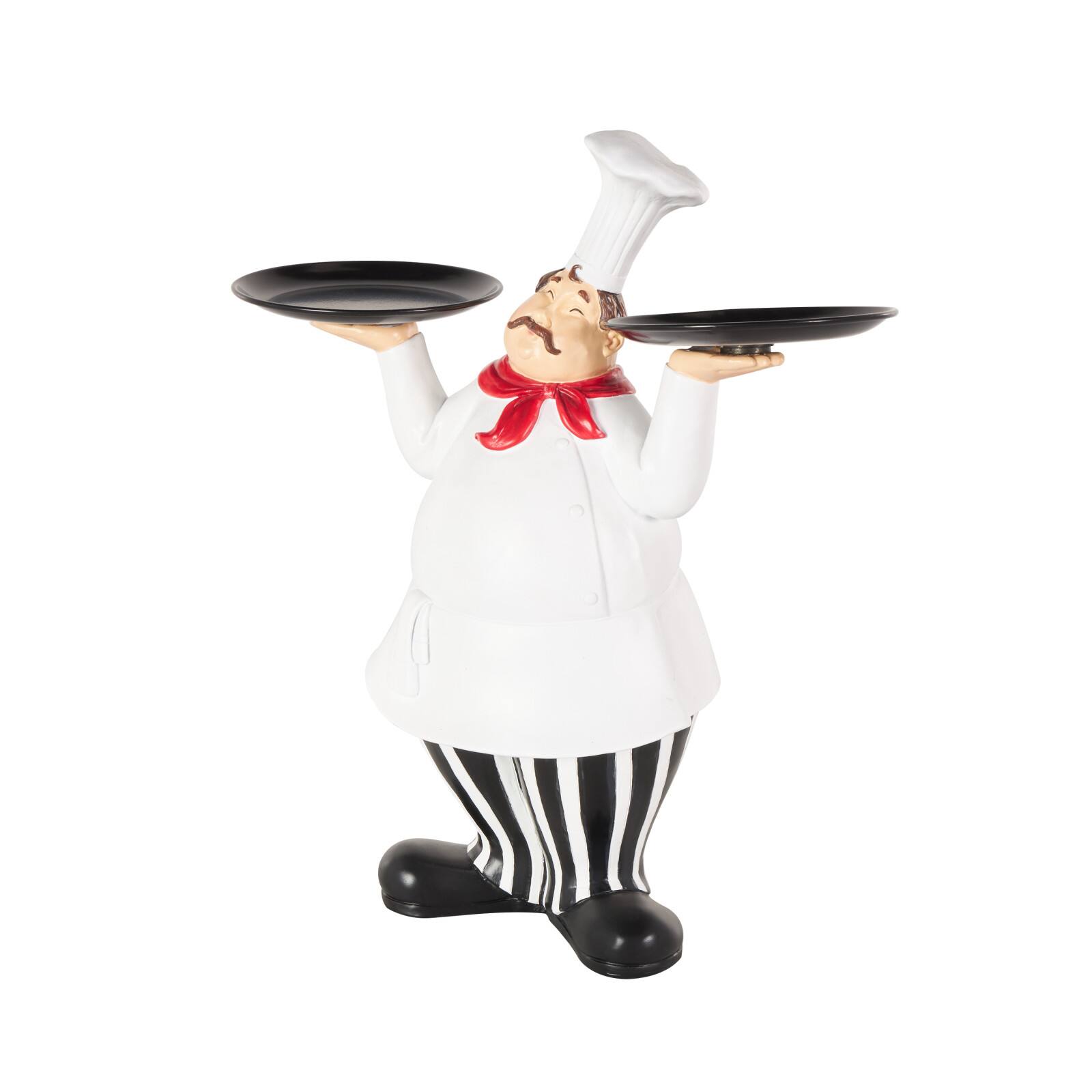 16.25" White Polystone Chef Kitchen Decorative Sculpture with Black Trays