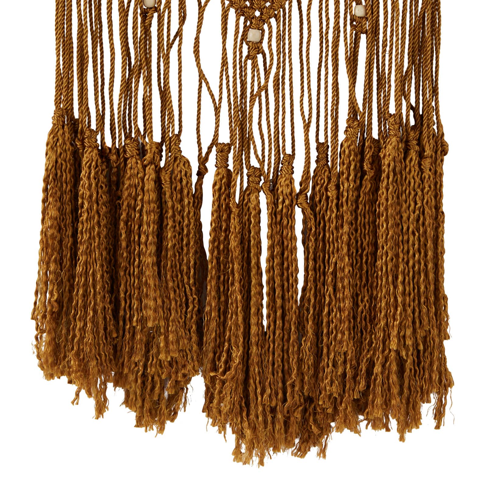 Brown Fabric Handmade Intricately Weaved Macrame Wall Decor with Beaded Fringe Tassels 12" x 0" x 32"