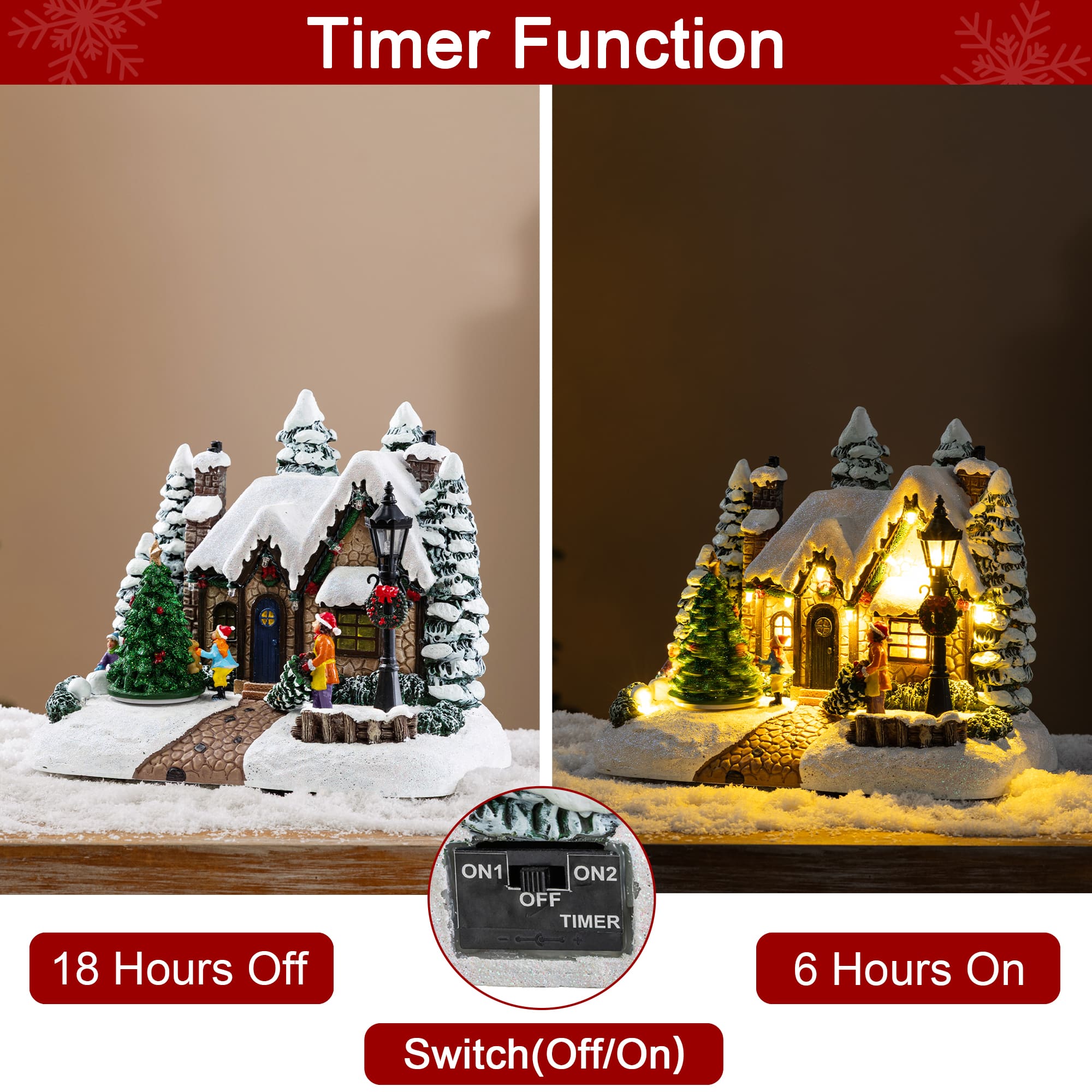 Glitzhome® 9.5" Lighted Christmas Snowy Musical Resin Village with Movement and Timer