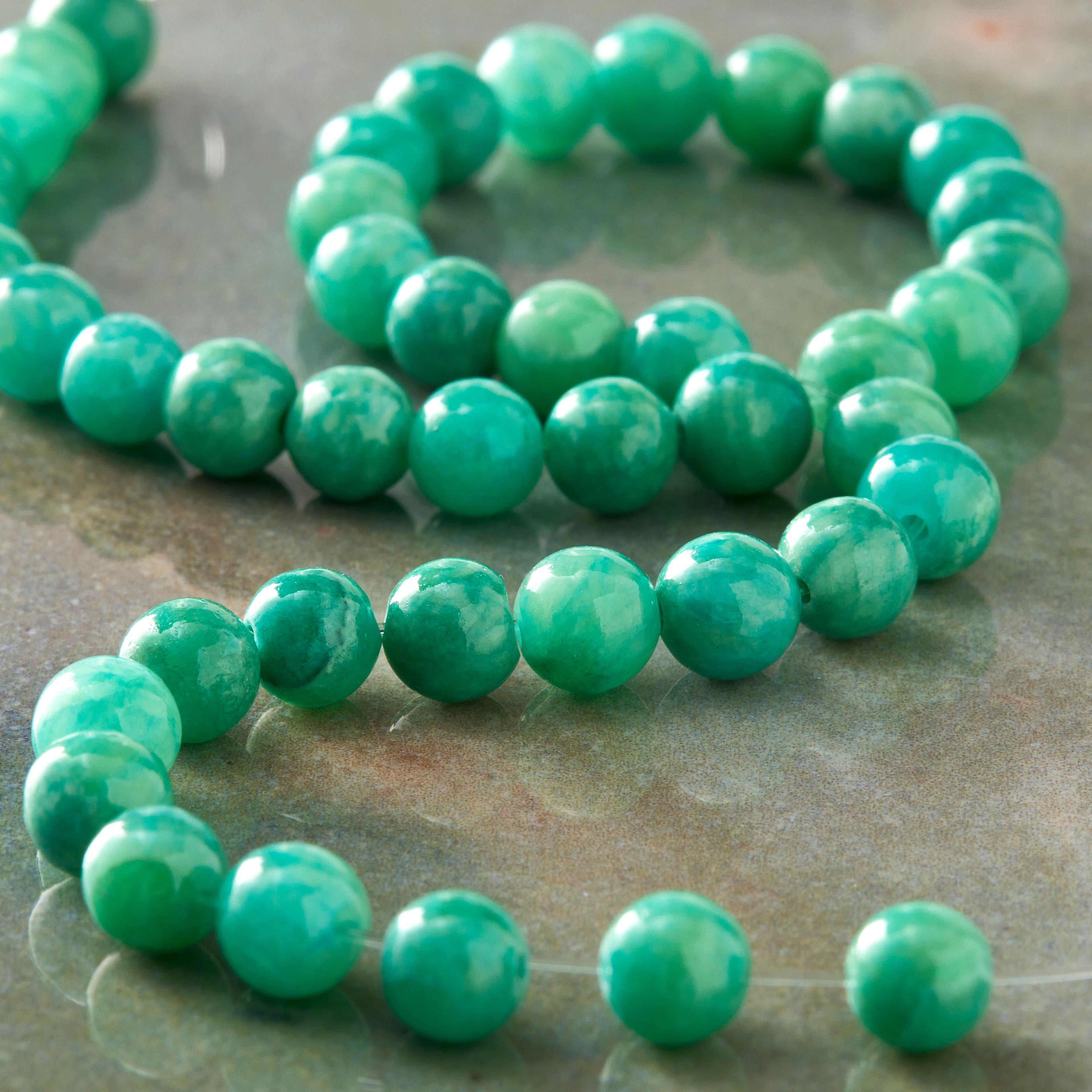 12 Pack:  Aqua Quartzite Round Beads, 6mm by Bead Landing™