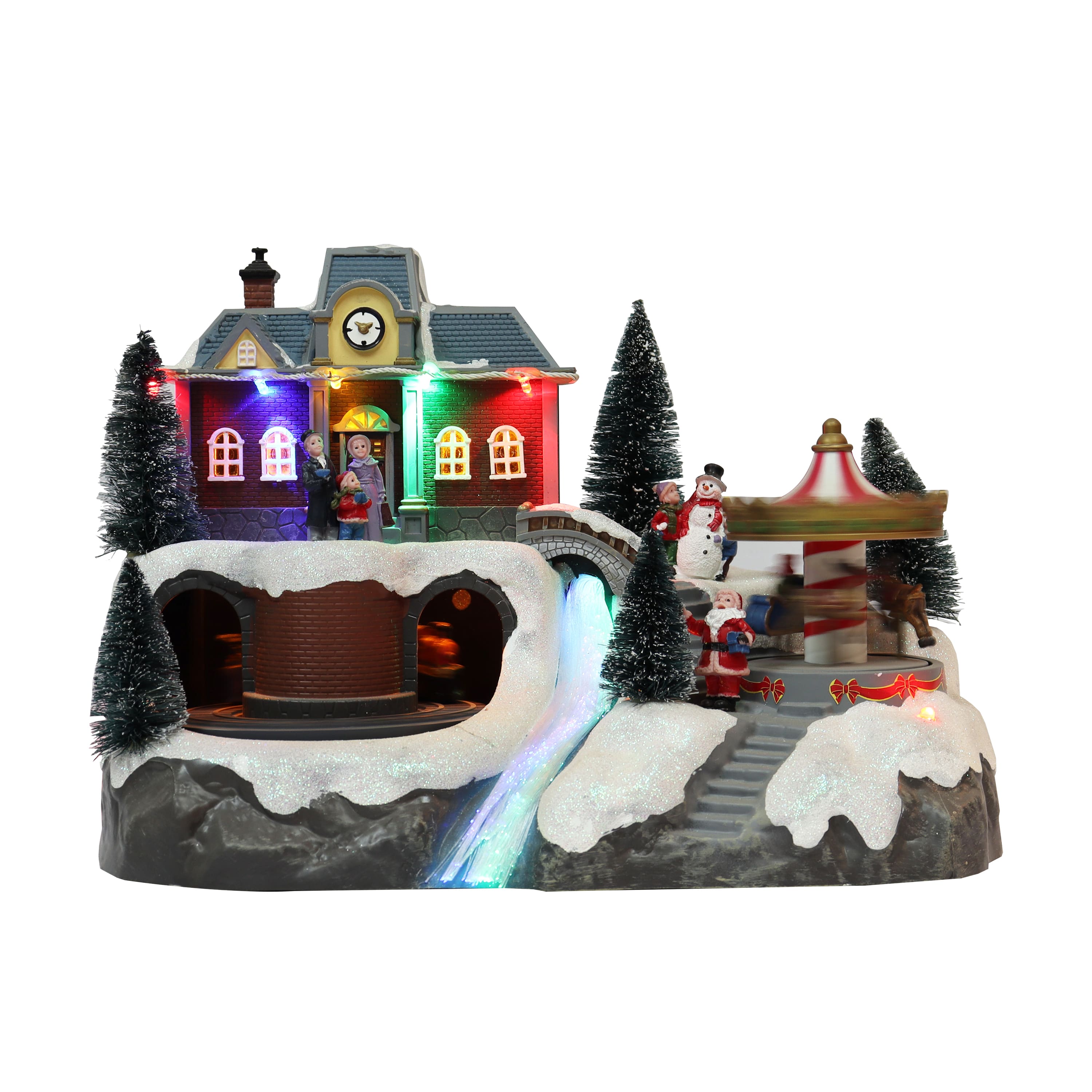 Moments in Time 12.25" Animated Train Station & Carousel Scene Décor