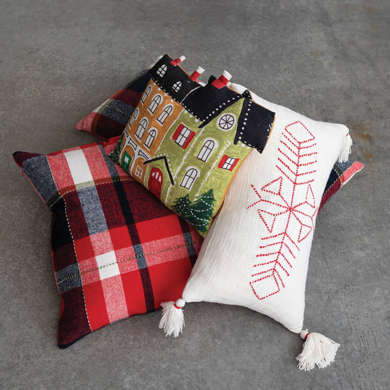 Hello Honey® 28" Plaid Applique Ho Ho Ho Brushed Cotton Flannel Lumbar Pillow