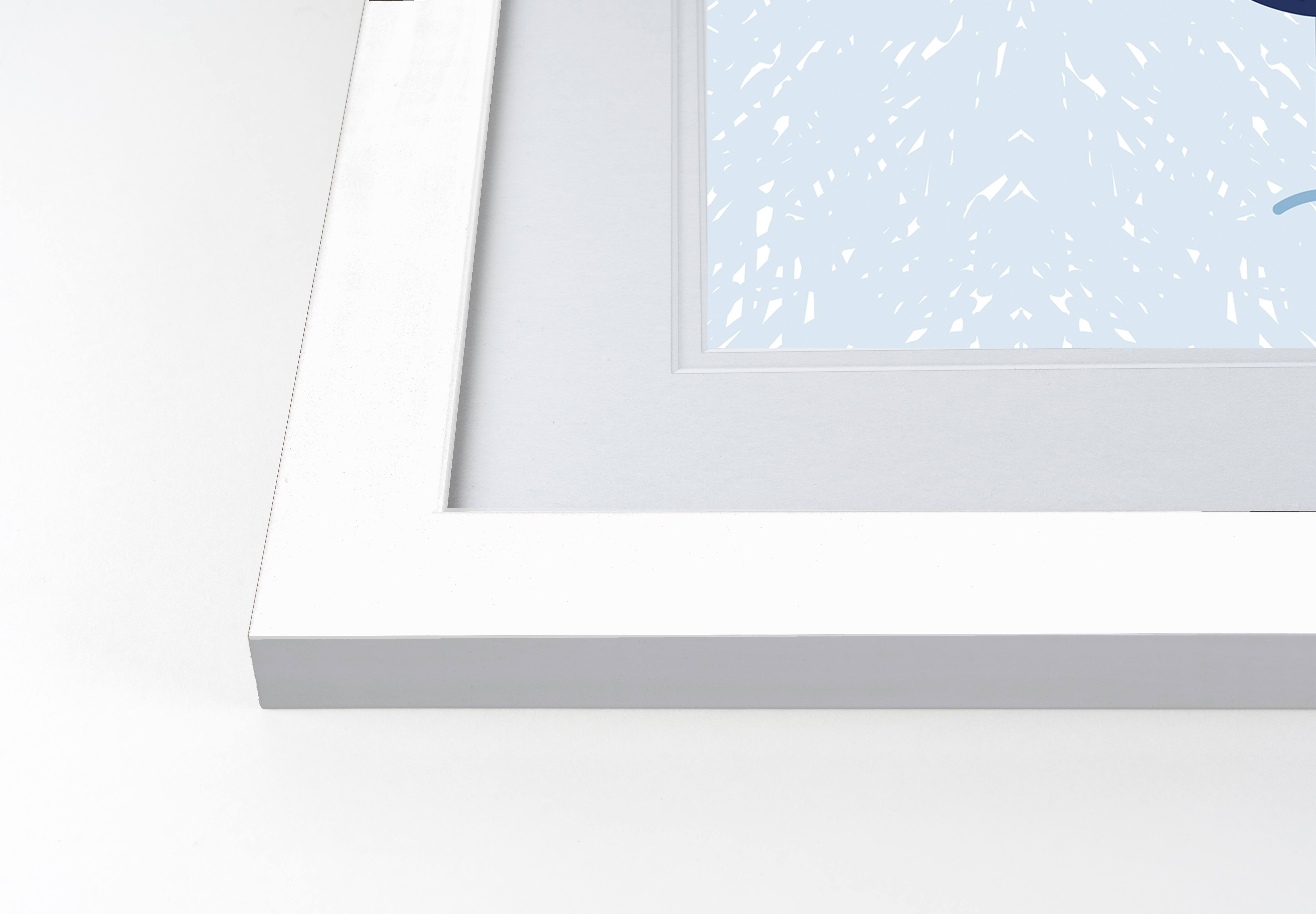 Blue Hand Turkey Fall Print in White Frame