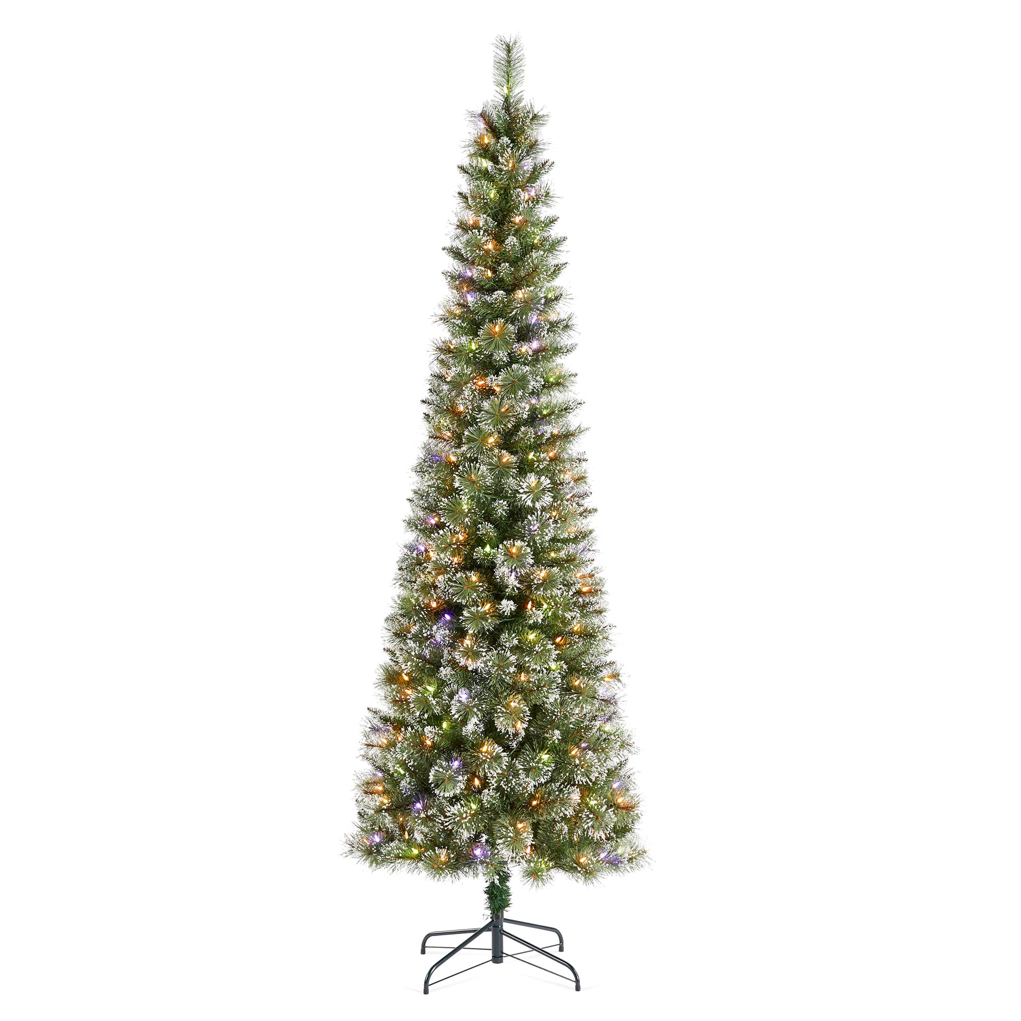 Glitzhome® 7.5ft Pre-Lit Frosted Cashmere Pencil Pine Artificial Christmas Tree, Multicolor LED Lights