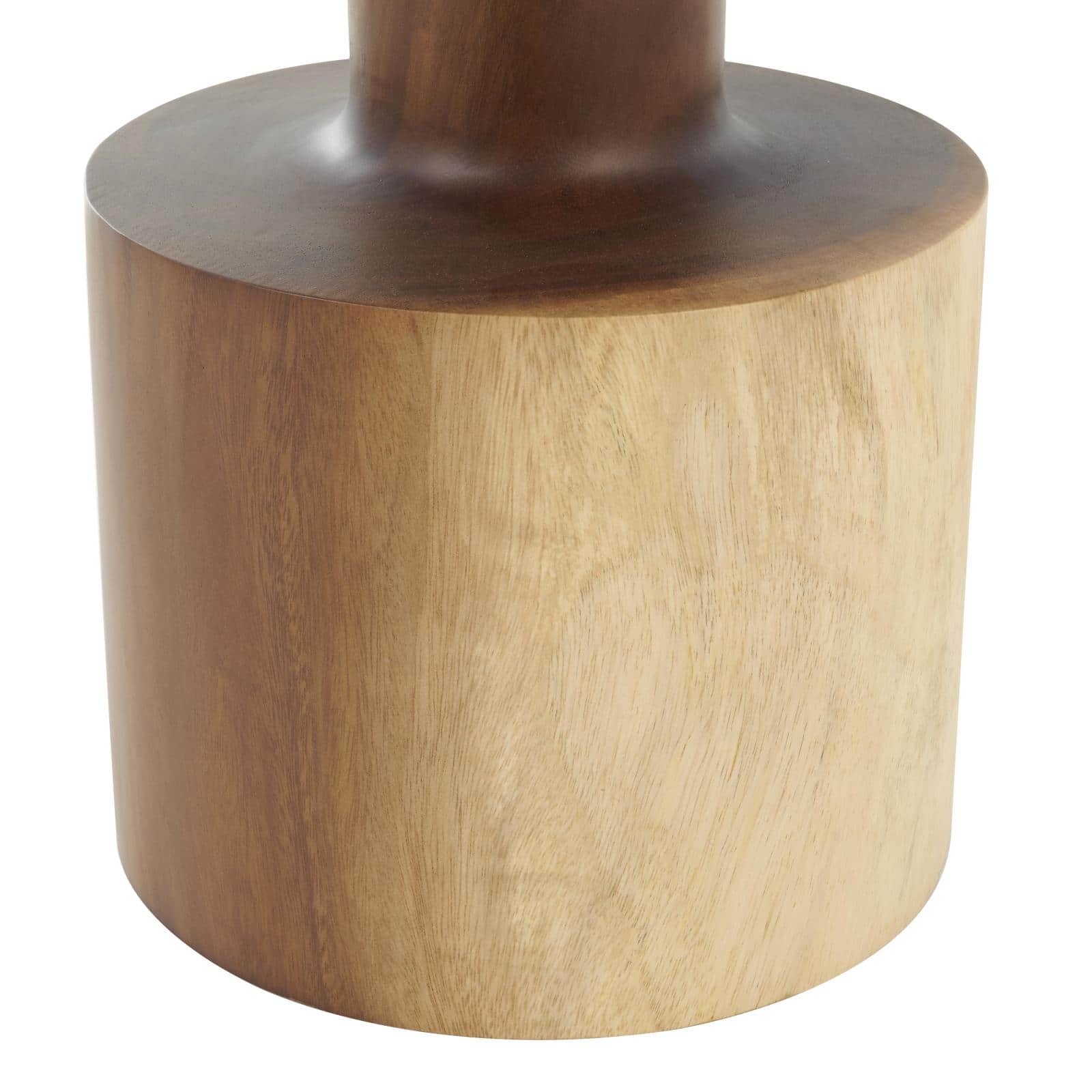 18" x 16" Natural Brown Round Handmade Albizia Wood Accent Table with Cylindrical Base