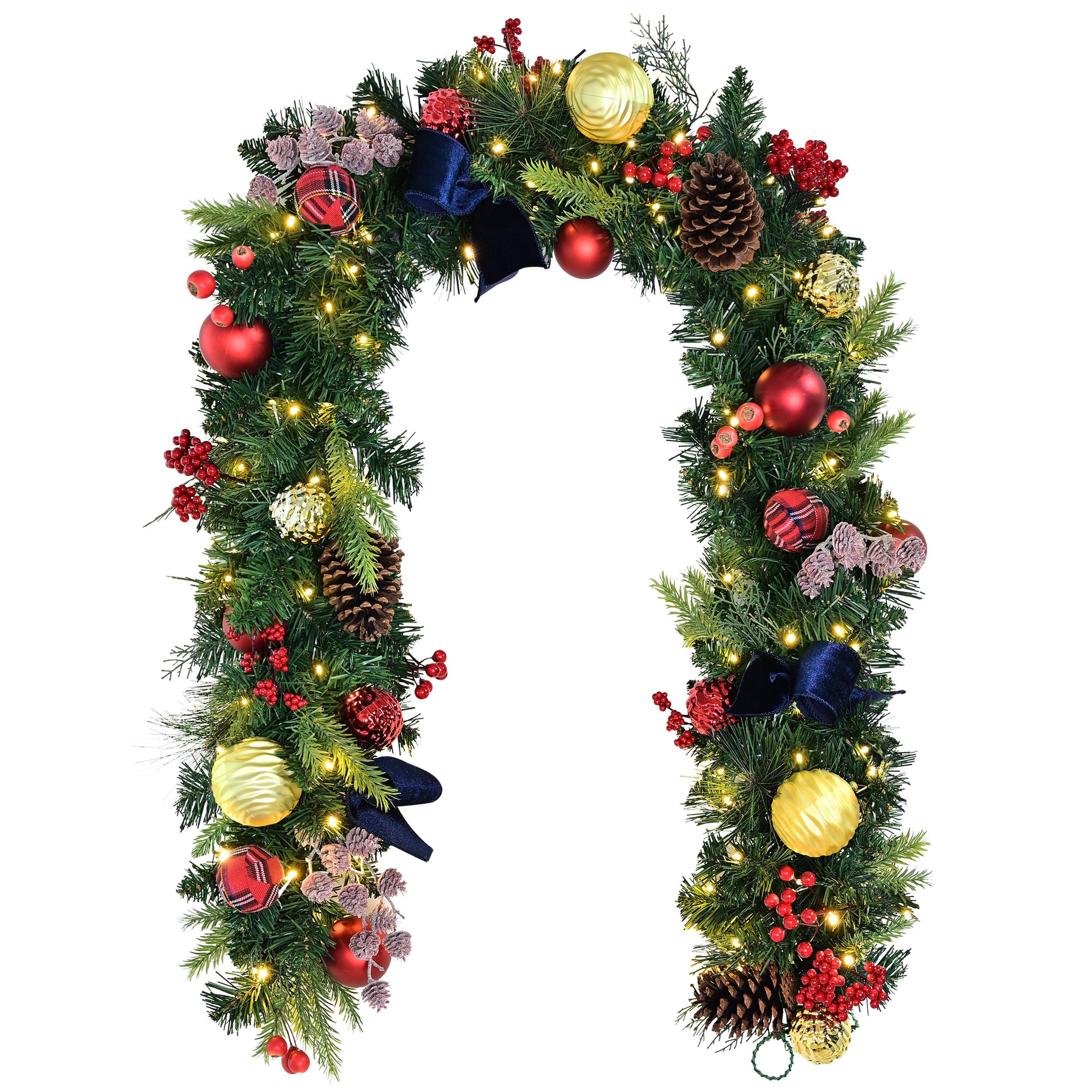 Puleo International 6ft. Pre-Lit Pine with Ornaments & Pinecones Artificial Christmas Garland