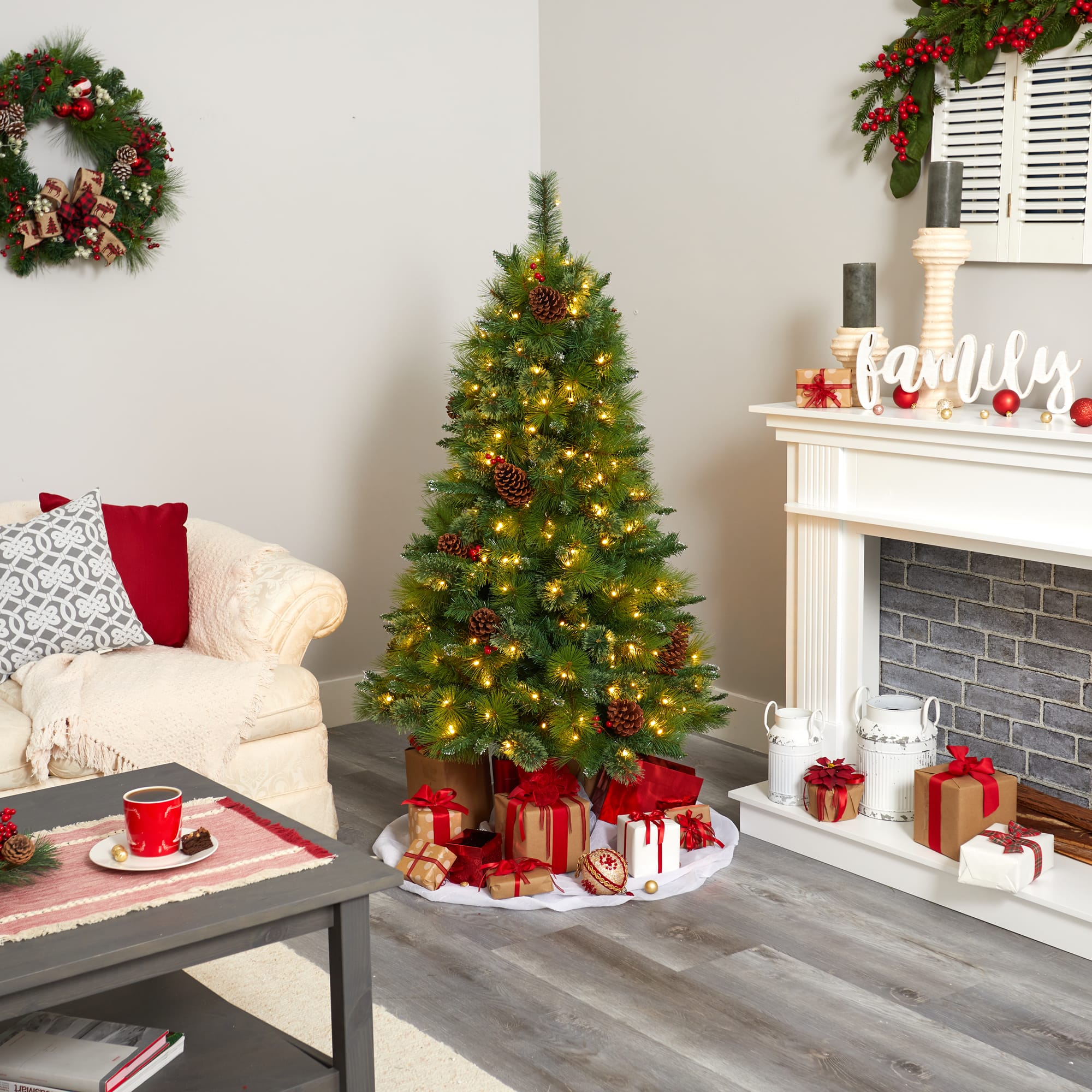 5ft. Pre-Lit Montana Mixed Pine, Pinecones & Berries Artificial Christmas Tree with Clear LED Lights